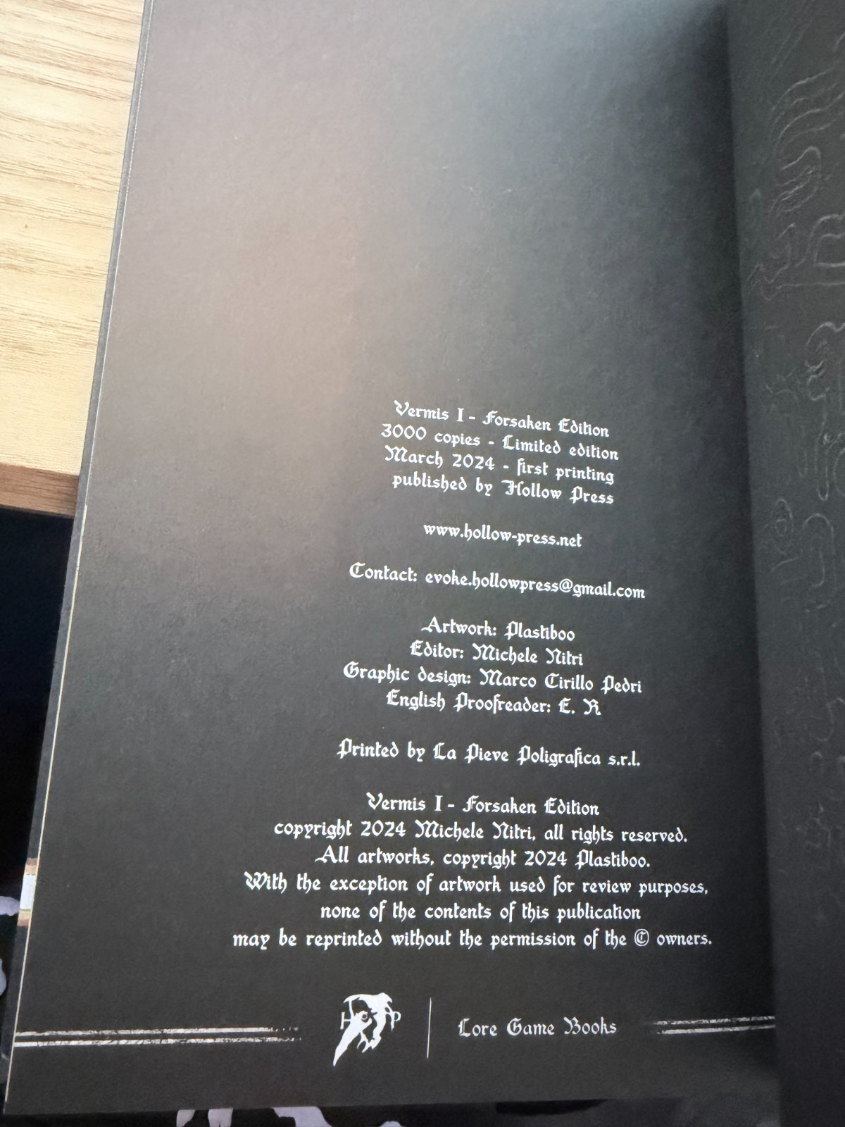 VERMIS I: Forsaken Edition (Hardcover) 2024 1ST PRINTING Hollow Press, Plastiboo