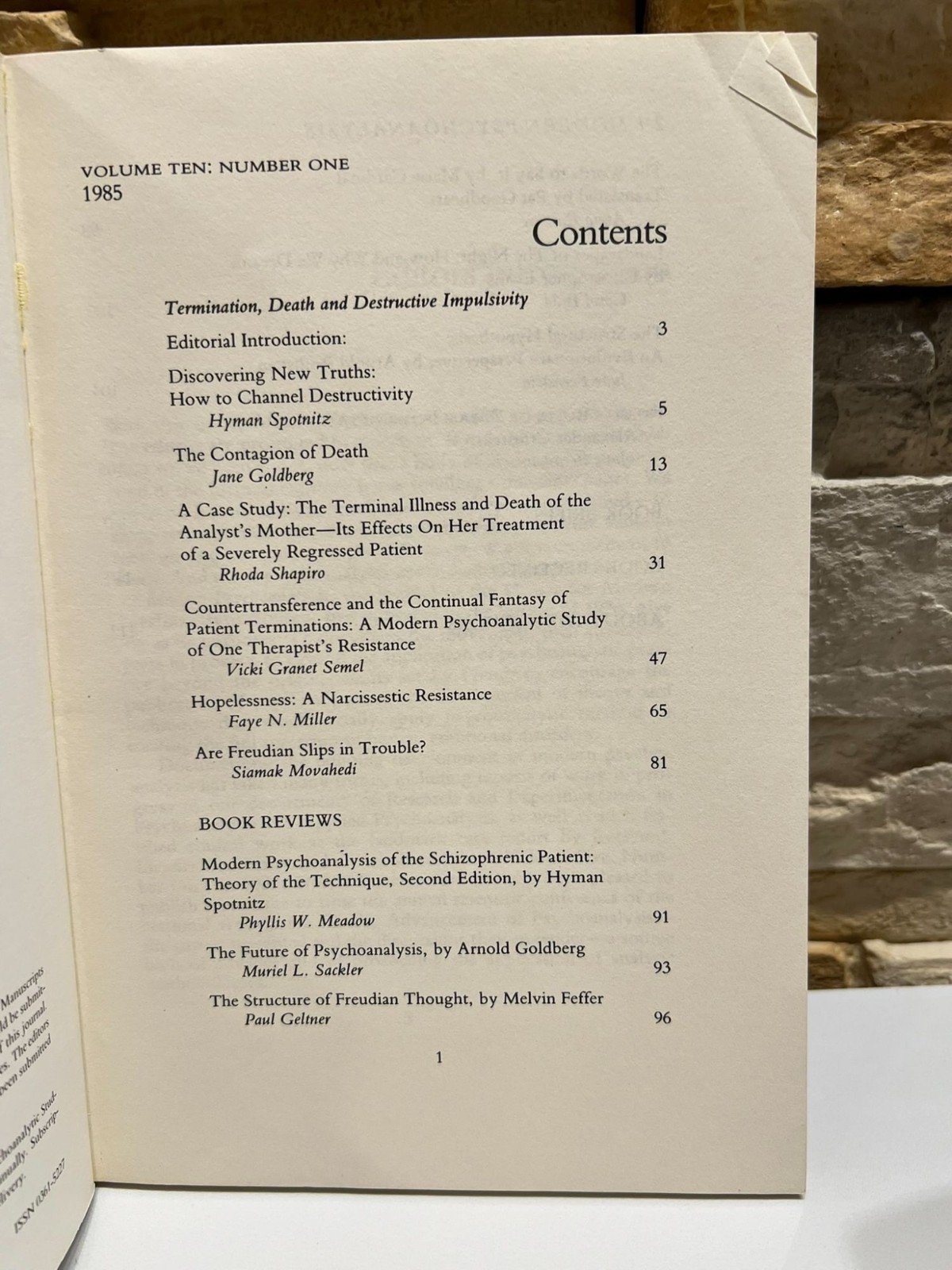 Modern Psychoanalysis Various Contributors Vol 10 No 1 1985 Clinical Psychology