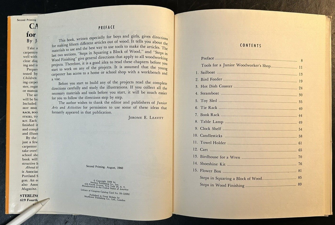 Carpentry For Children by Jerome E. Leavitt 1960 Edition Vintage HC Book (G)