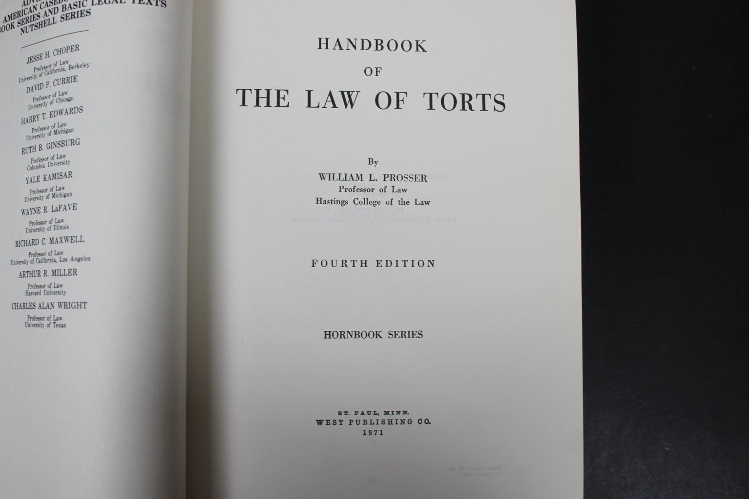 Law of Torts William L. Prosser 1980 4th Ed. Hornbook Series West Publishing