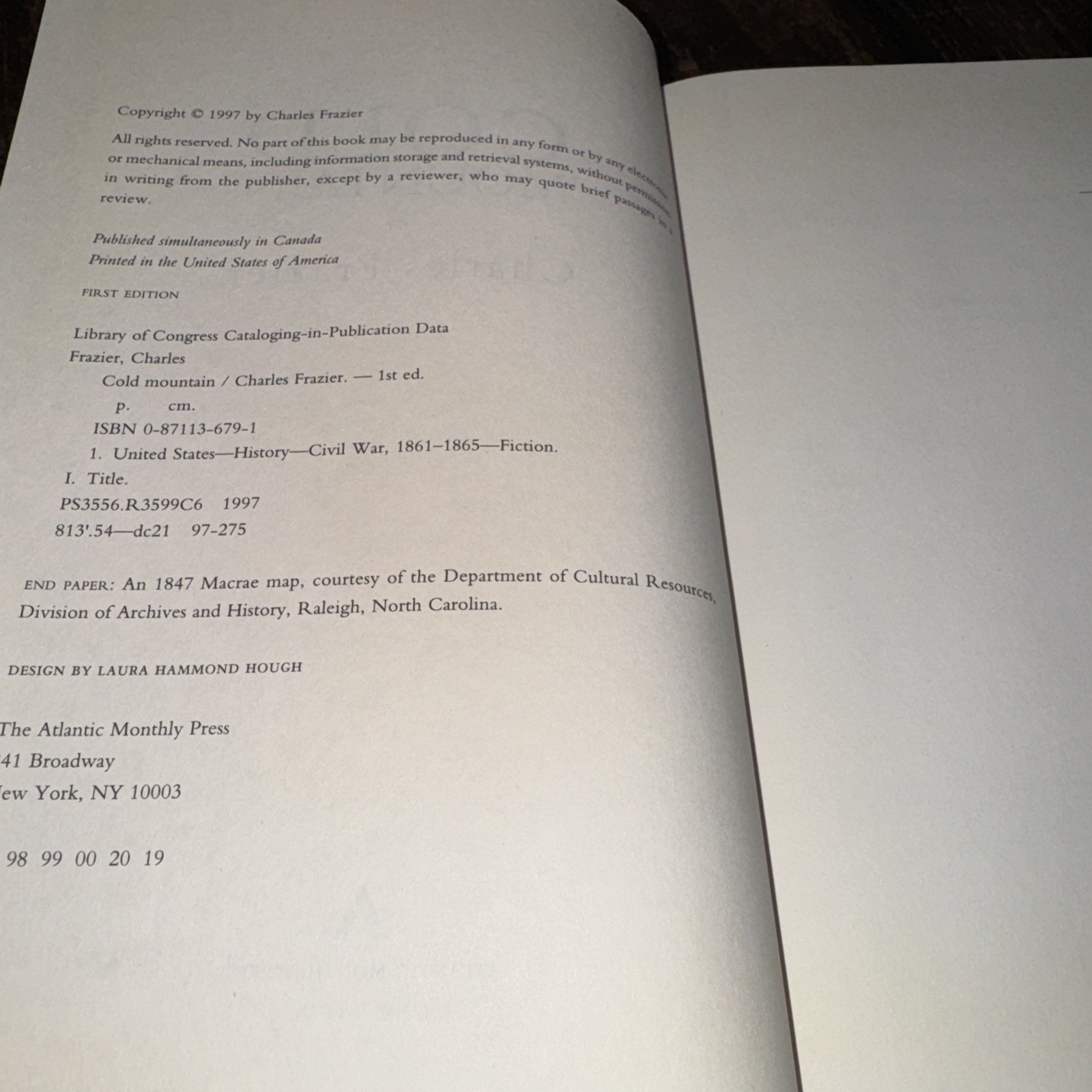 Vintage 1997 Cold Mountain by Charles Frazier – First Edition