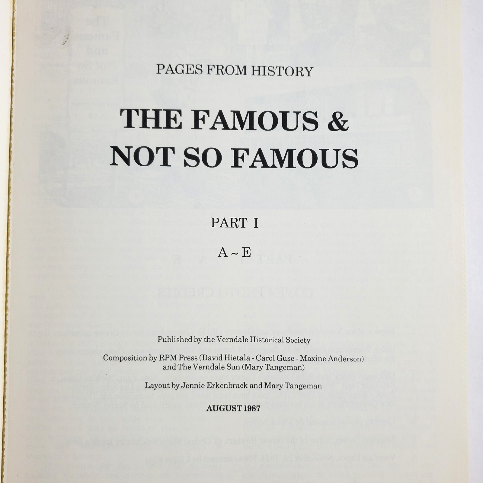Verndale Minnesota The Famous & Not So Famous Pages from History 5 Vol. Book Set