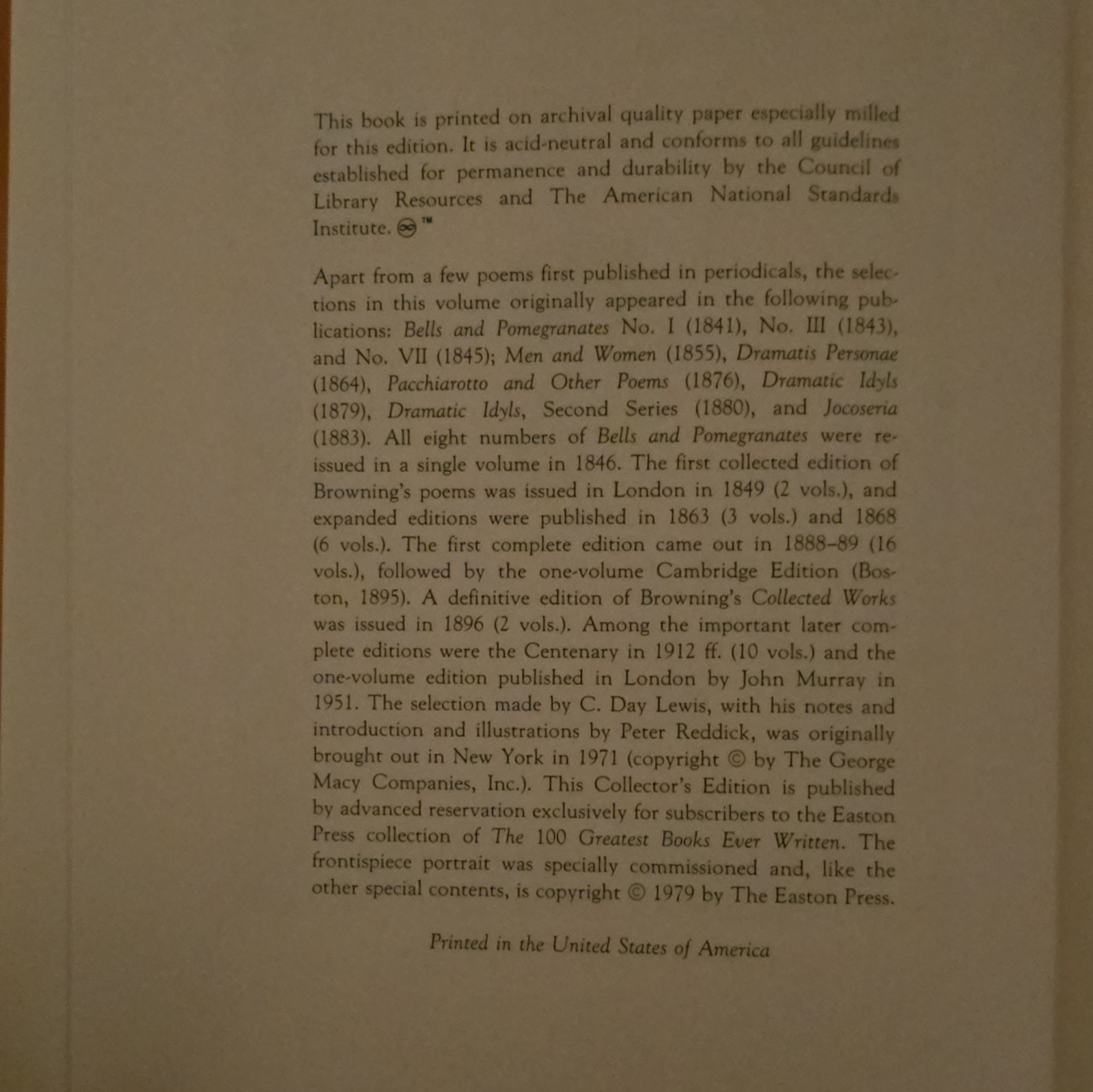 The Easton Press Collector ED. Poems of Robert Browning