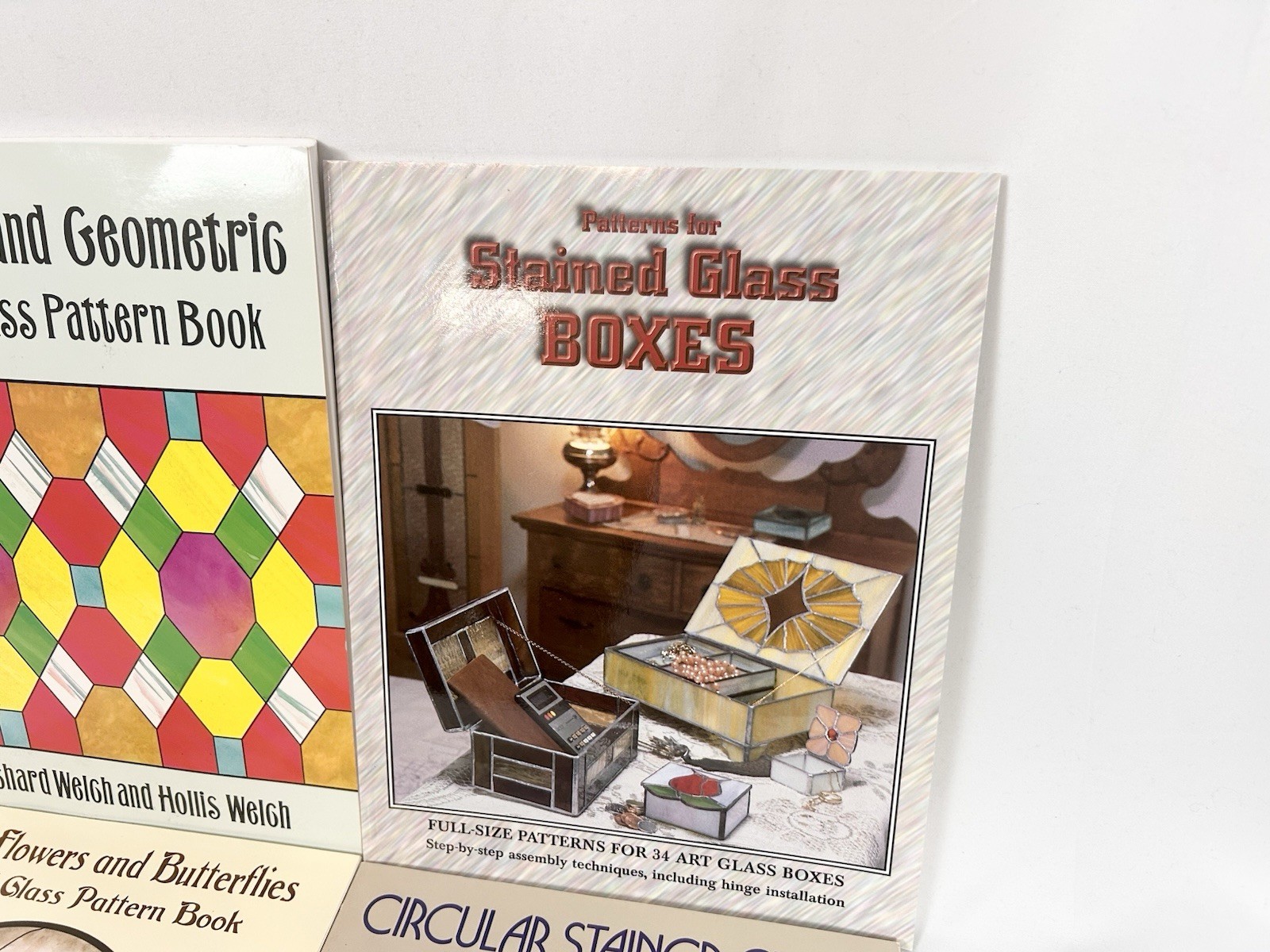 Stained Glass Pattern Books Lot of 4 Art Deco Birds Flowers Boxes Eaton Welch