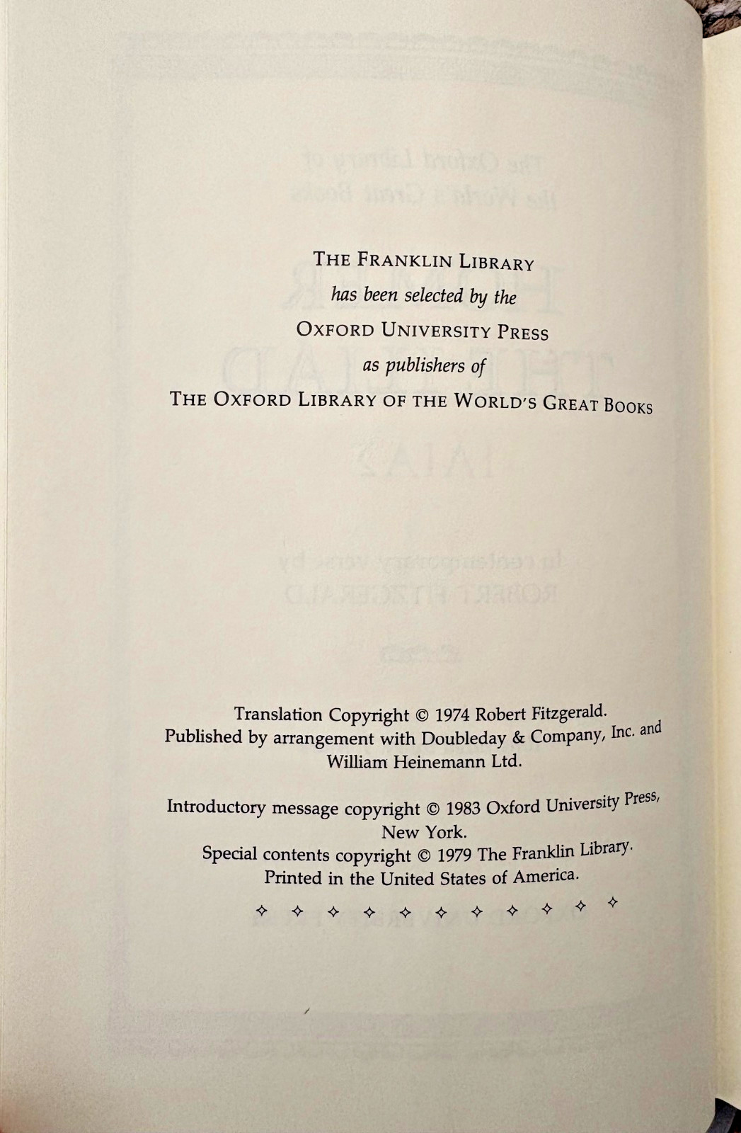 FINE BINDING Oxford Library of World’s Great Books edition of Homer’s “Iliad”