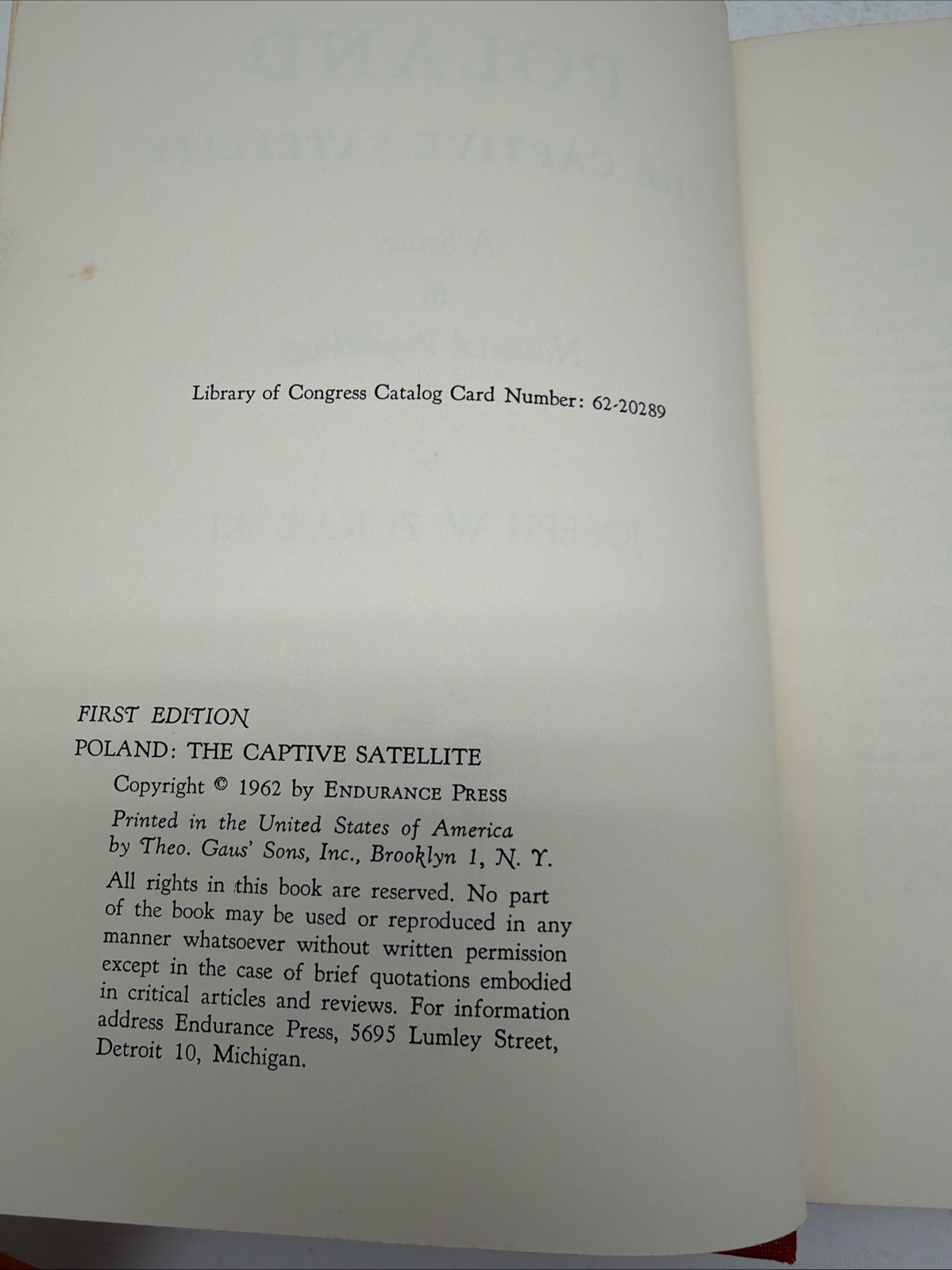 POLAND THE CAPTIVE SATELLITE, BY JOSEPH W ZURAWSKI First Edition 1962