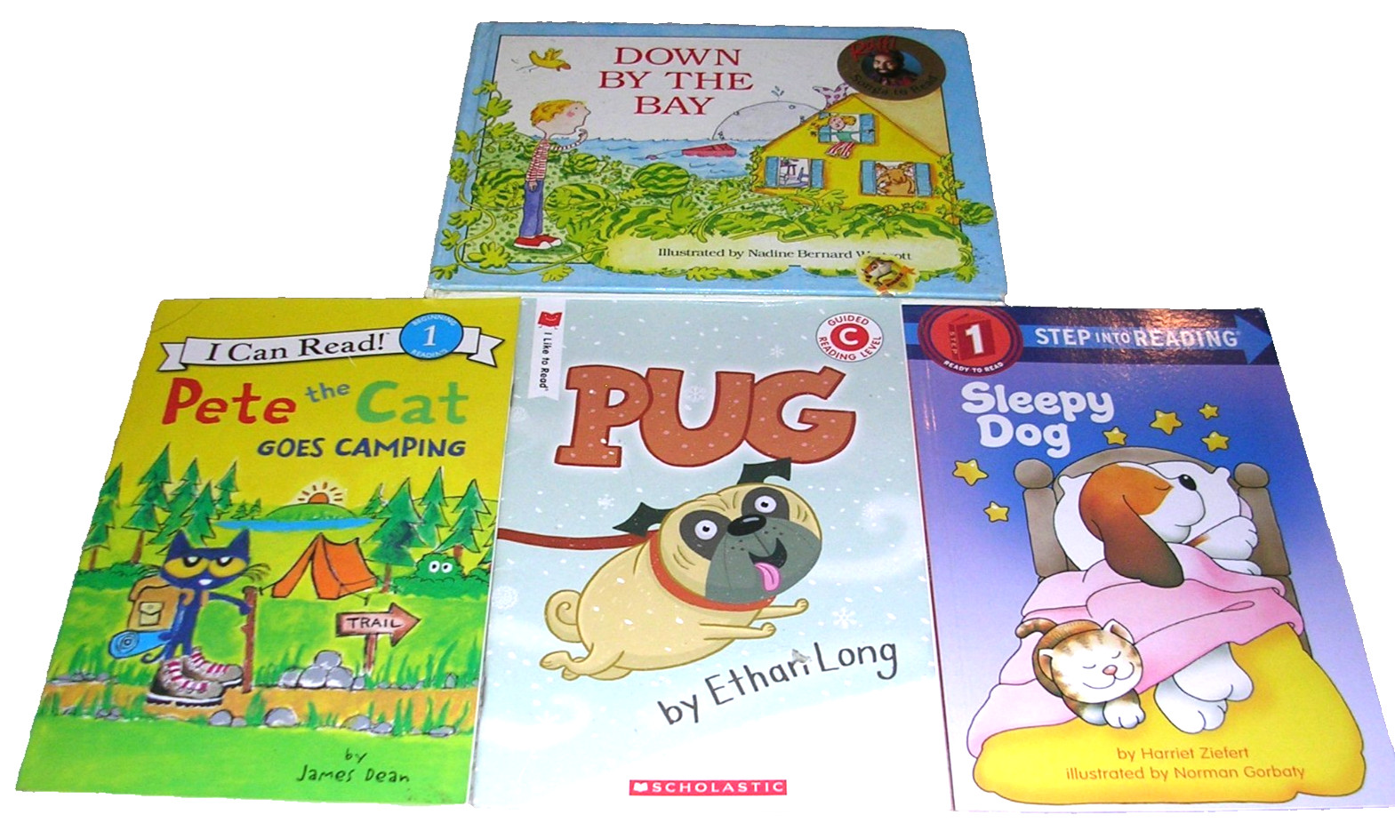 Beginning Reader Book Lot Pete the Cat Pug Sleepy Dog Down by the Bay 4 Books