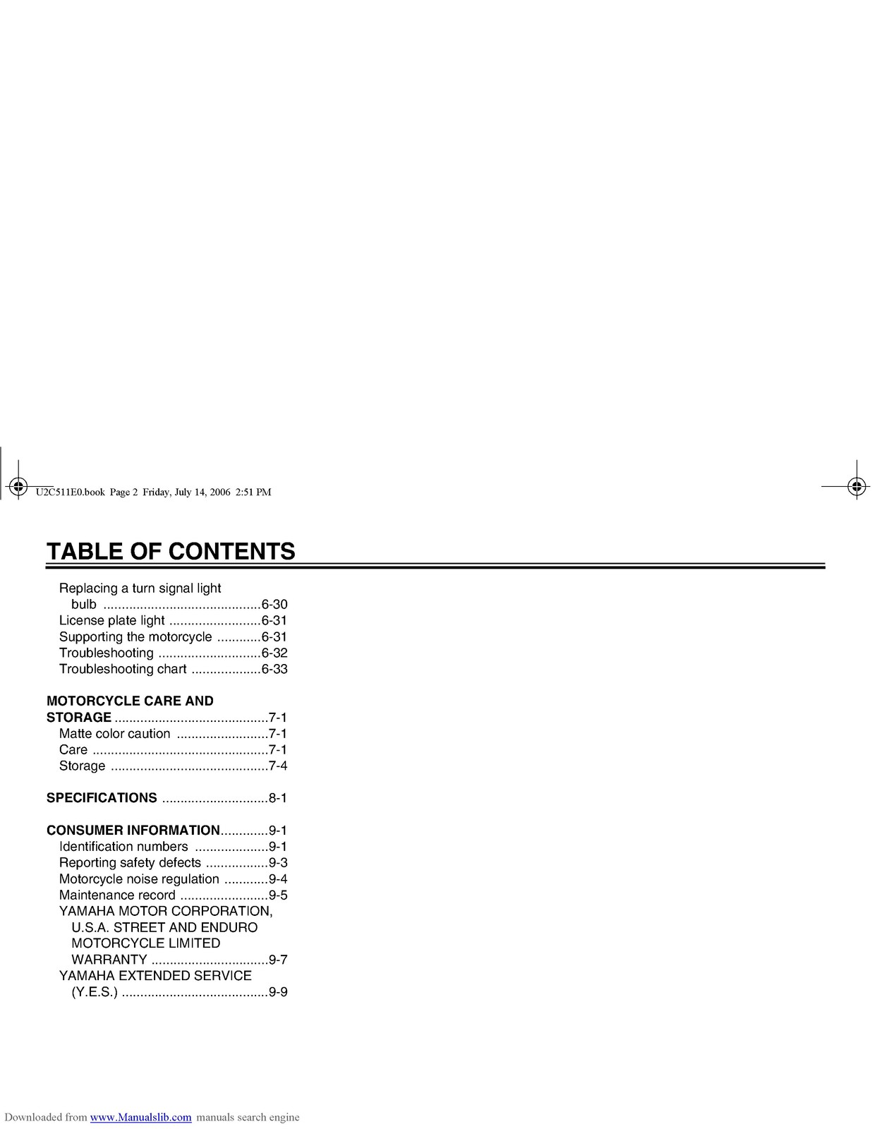 YAMAHA XV19CTSW XV19CTW XV19CTMW Stratoliner Owners Manual – WIRE BOUND – COVERS