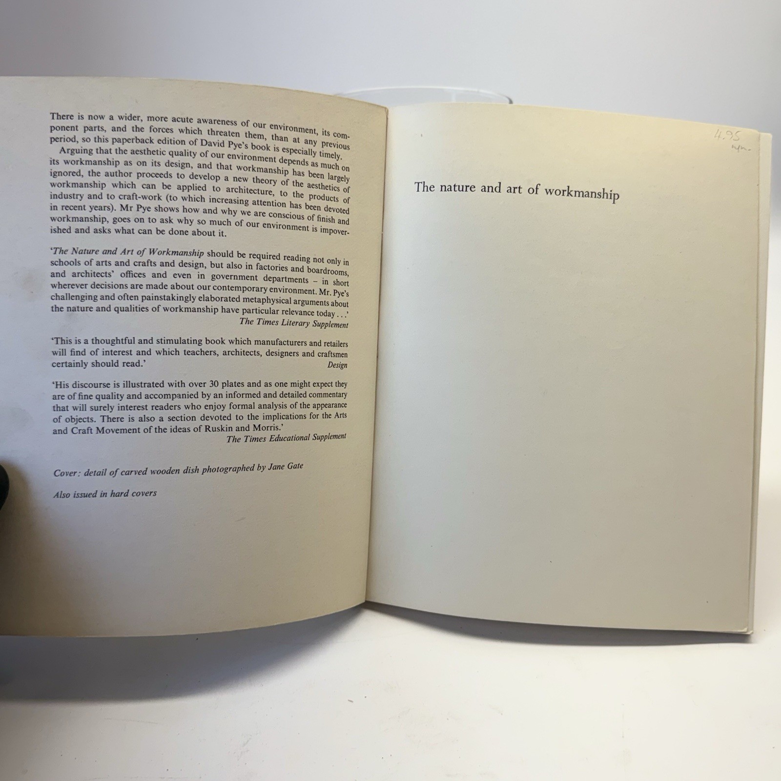 SIGNED David Pye The Nature and Art of Workmanship 1979 Cambridge Paper Autograp