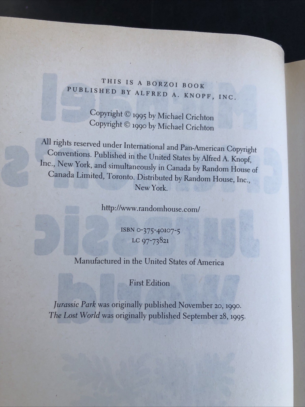 First Edition Michael Crichton’s Jurassic World 1997 Hardcover Deckled Pages