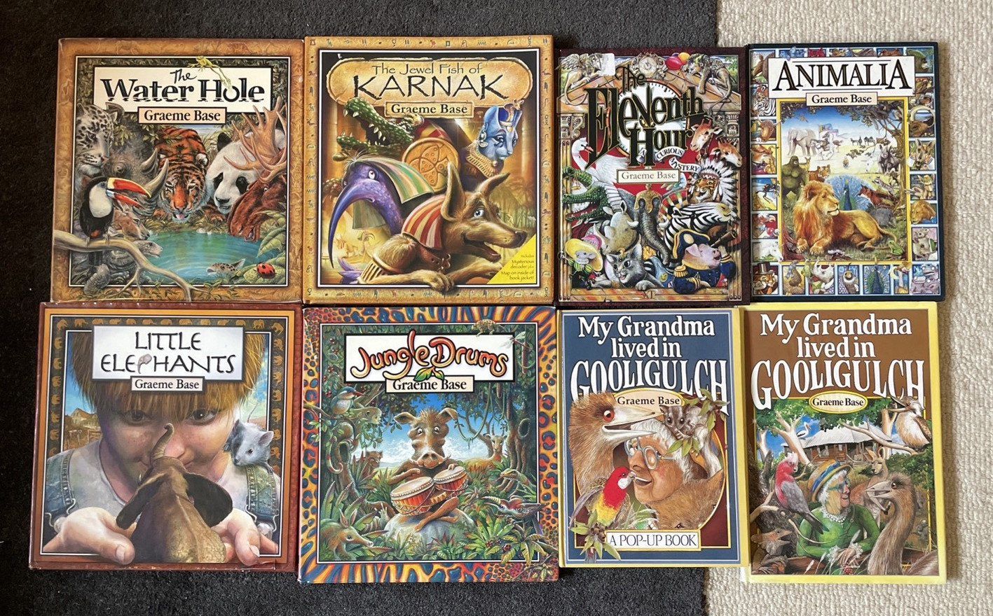 Lot of 8 Graeme Base Picture Books ALL HC Animalia Grandma Pop-up Eleventh Hour