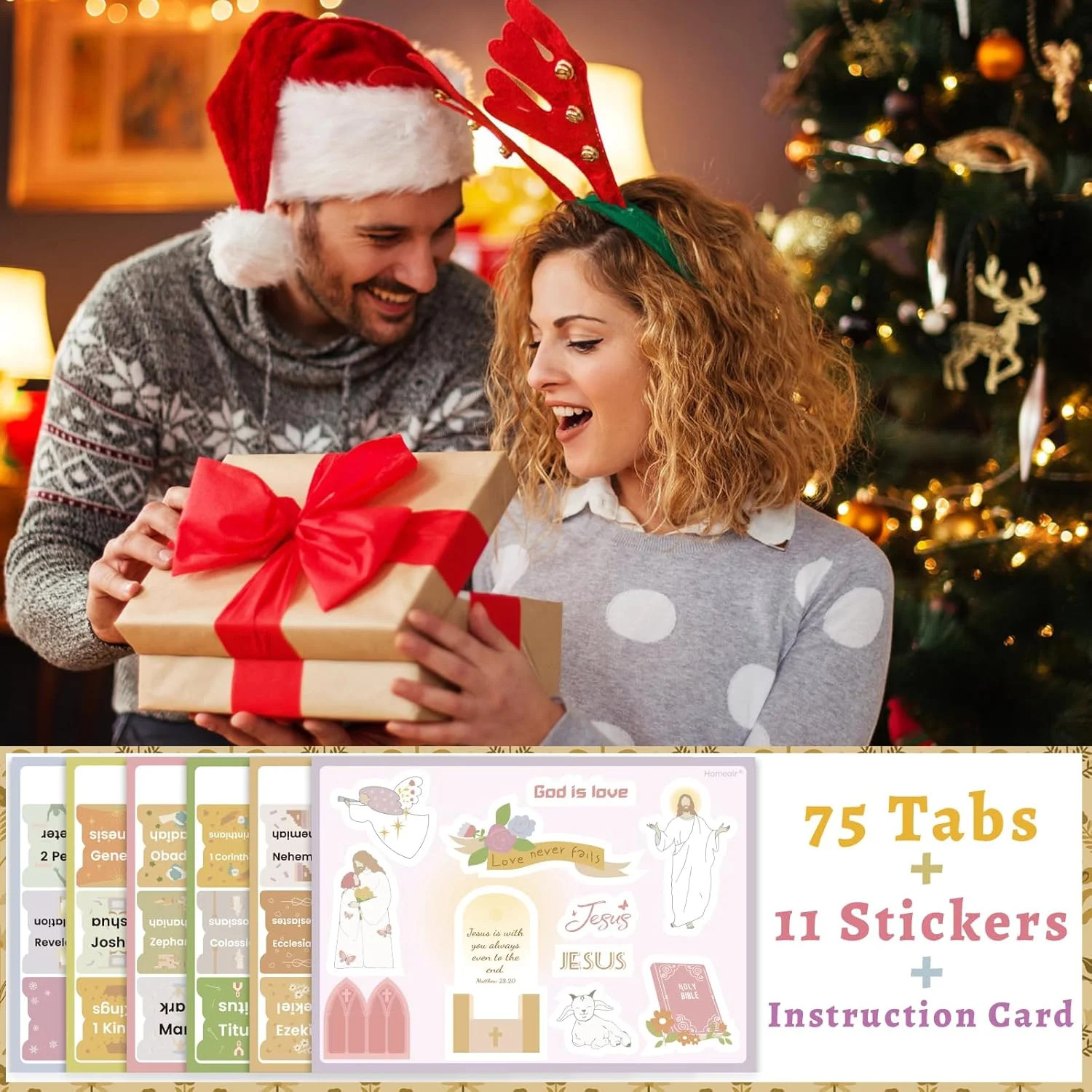 Bible Tabs with Unique Stickers, Laminated Bible Tabs for Women & Men, Christian