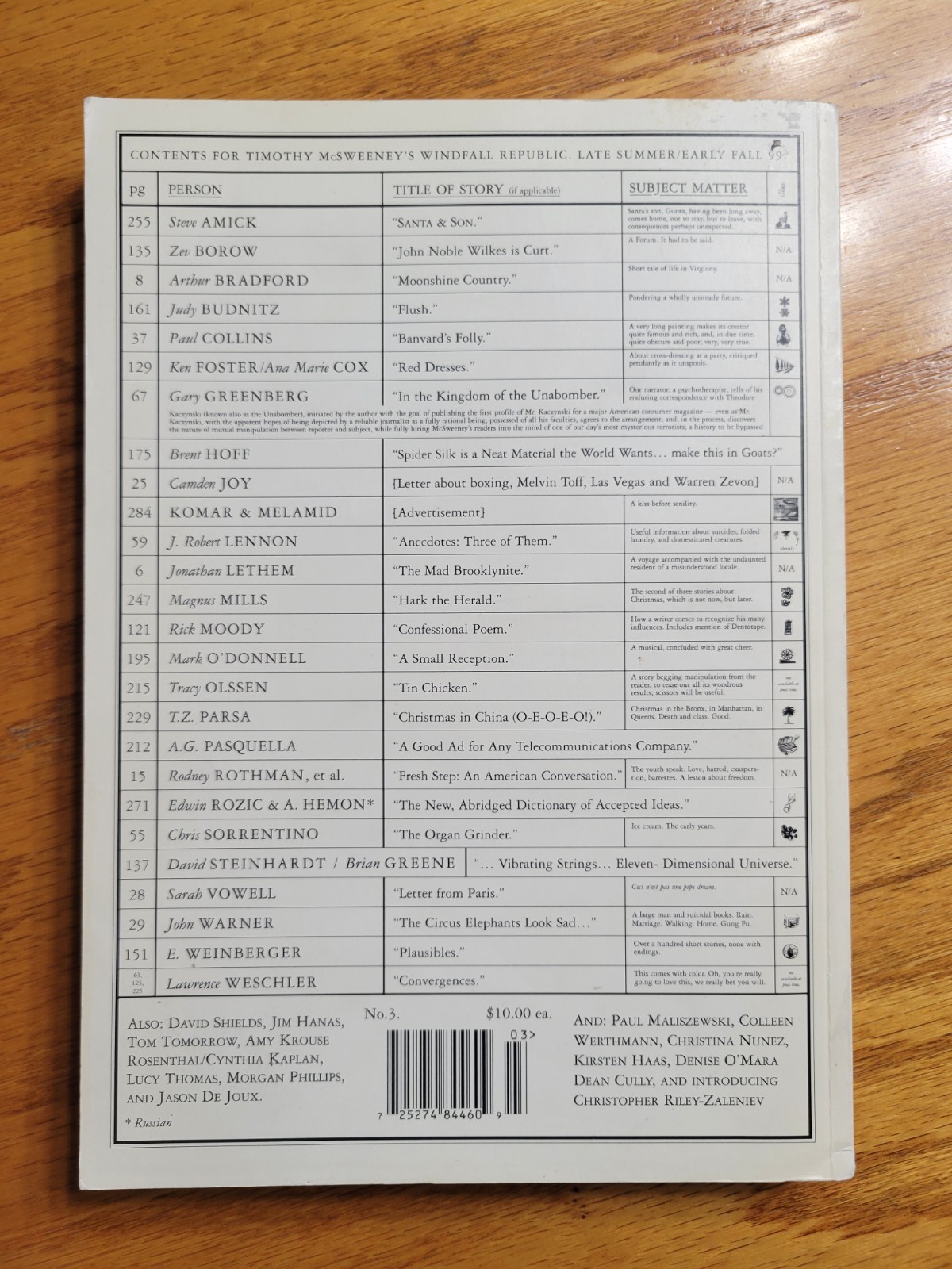 McSweeney’s Quarterly Concerns, Timothy McSweeney’s Windfall Republic Issue #3