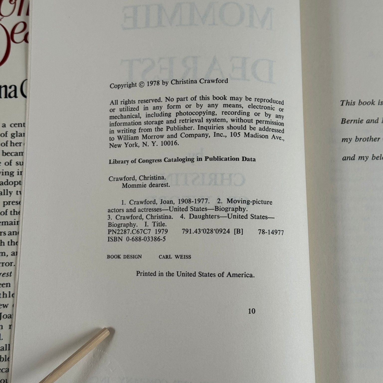 Mommie Dearest Christina Crawford 1978 First Edition First Print William Morrow