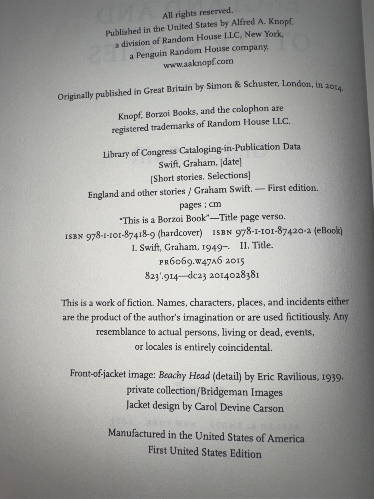 England and Other Stories by Graham Swift (2015, Hardcover)