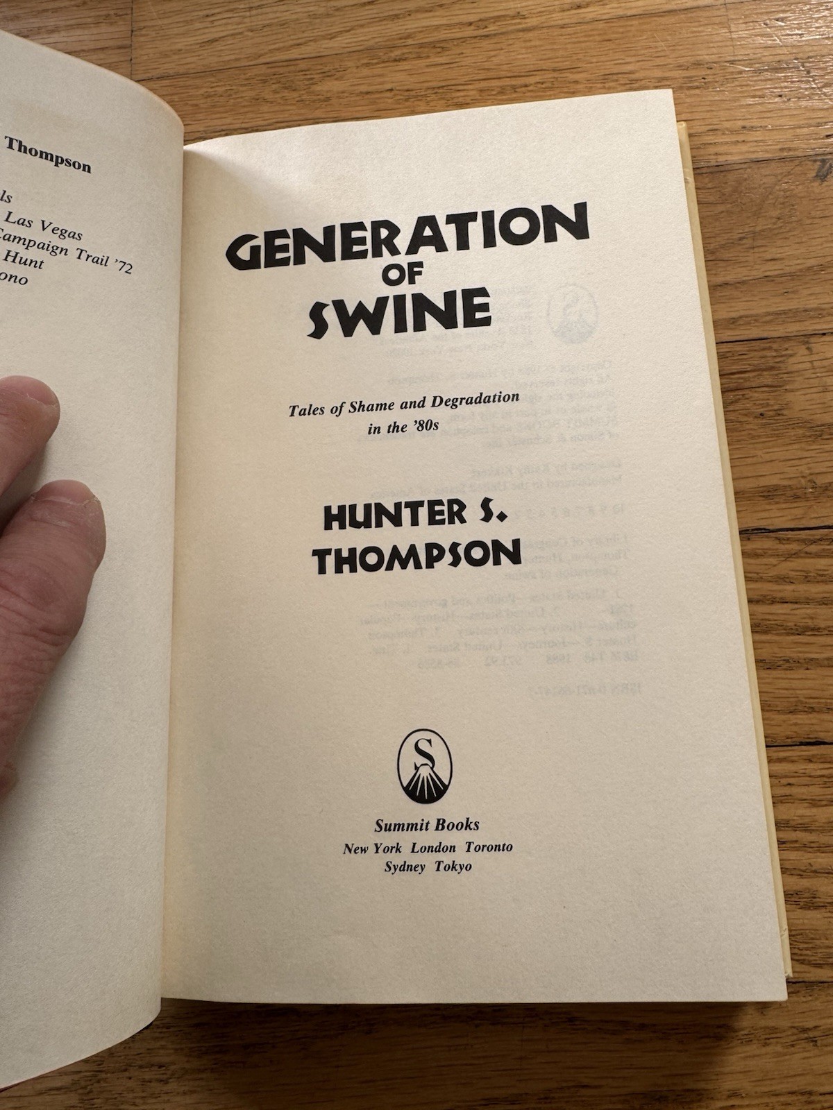 1988 Hunter S Thompson Generation of Swine First Ed. 1st Printing Hardcover DJ