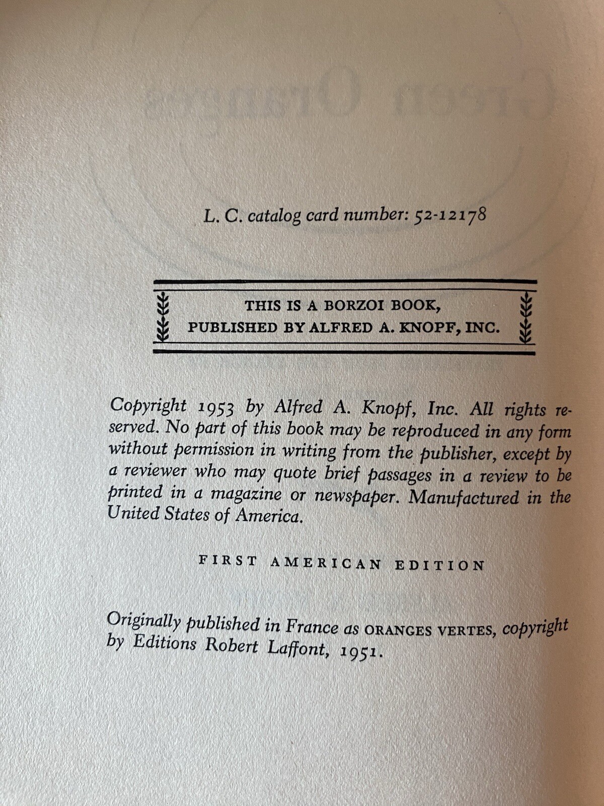 Green Oranges 1953 Rene Masson First American Edition Hardcover