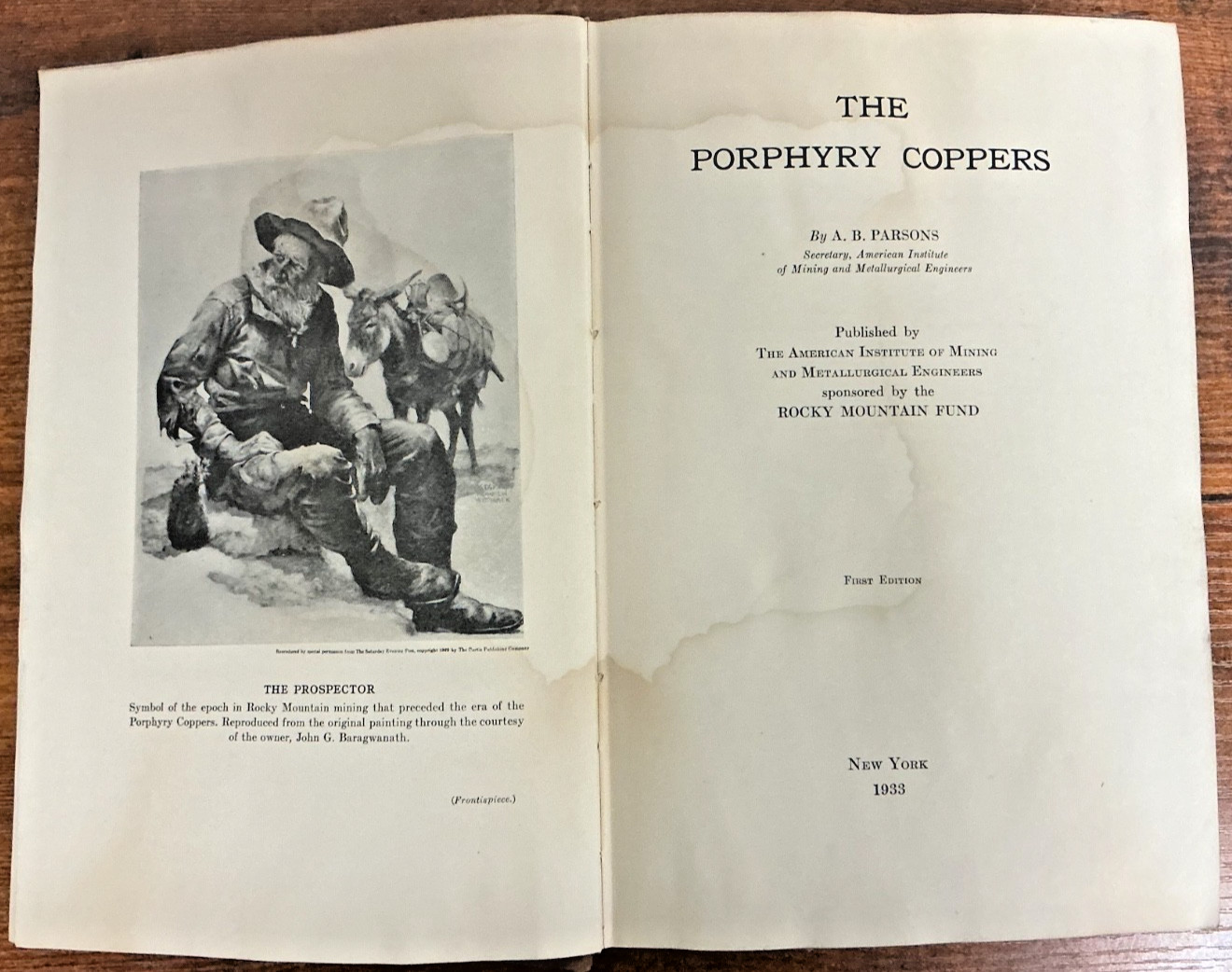 The Porphyry Coppers A. B. Parsons 1933 568 pages mining exploration rough shape