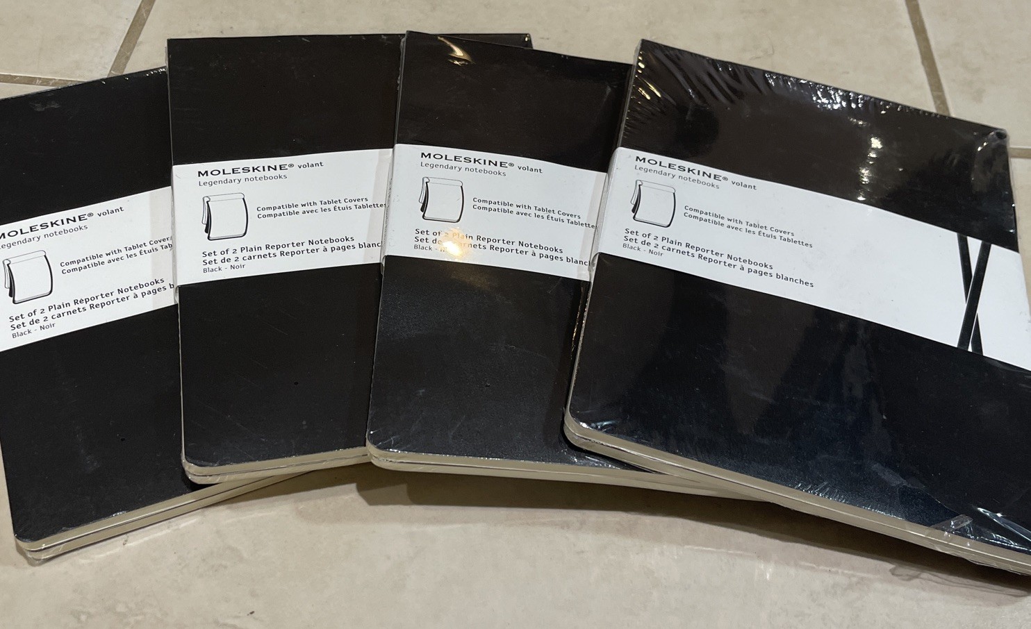 Qty 8 New Moleskine Volant Plain Reporter Notebooks Black 7×9″ Acid Free