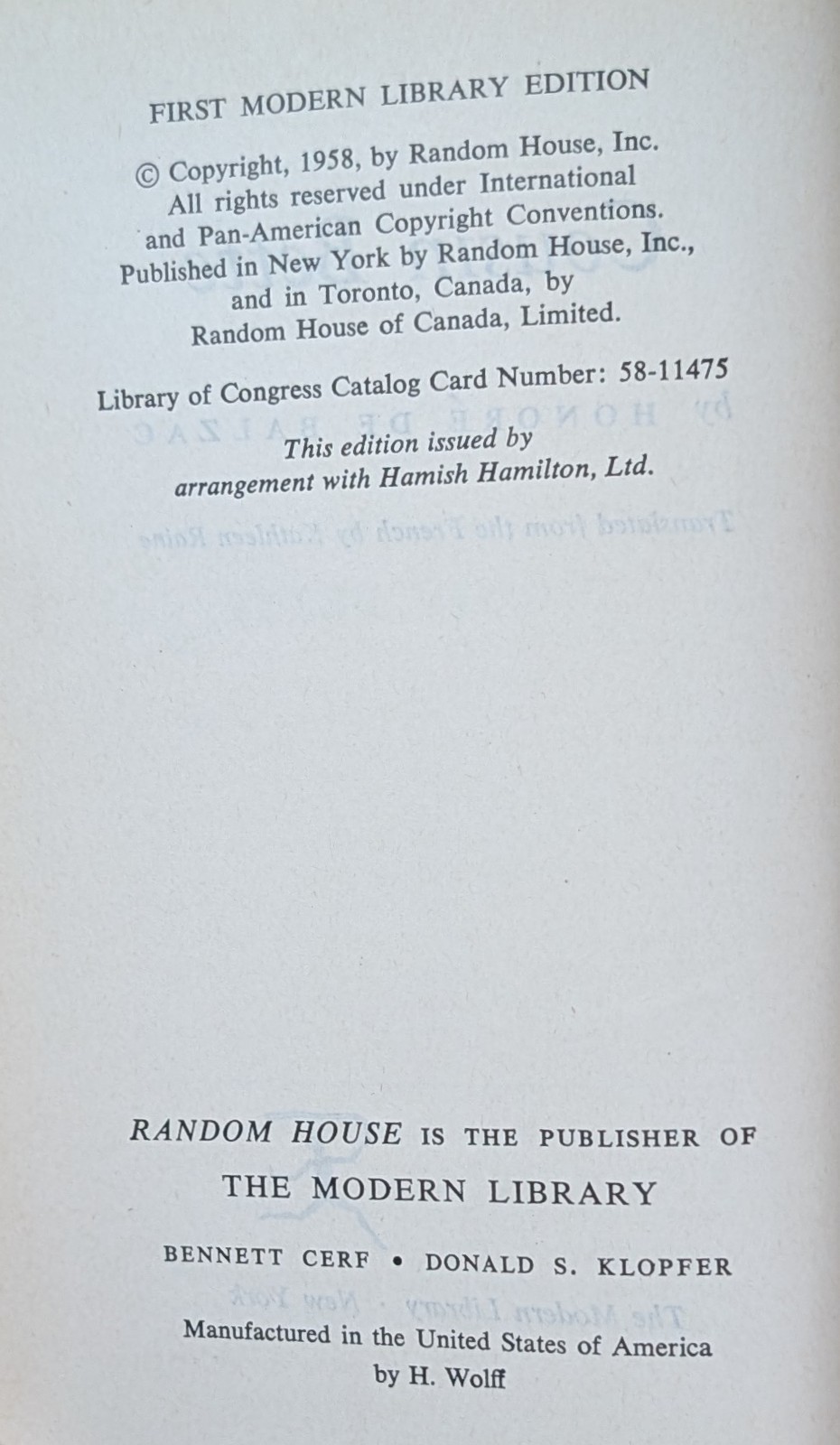 Cousin Bette by Honore De Balzac, 1st Modern Railroad Edison 1958 HCDJ Excellent