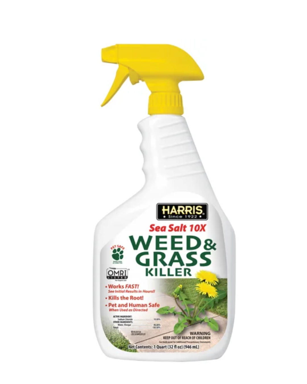 Harris Sea Salt 10X Weed Grass Killer 32oz RTU Spray Pet Safe Organic Vinegar