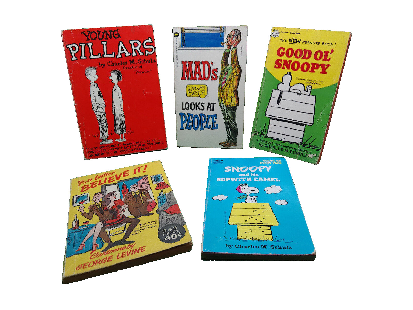 Schulz Book lot 5 Peanuts Snoopy Mad magazine Young Pillars Levine comic PB 60s