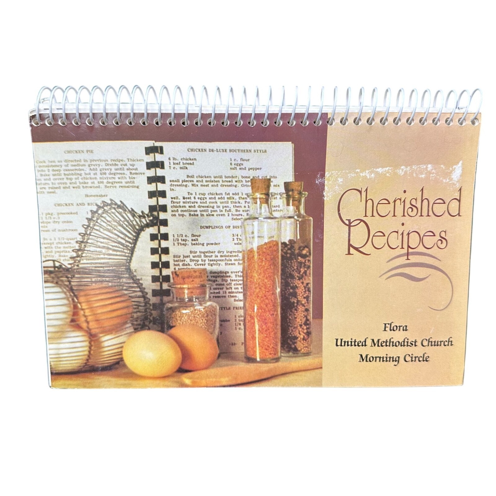Vintage Cherished Recipes Cookbook Flora United Methodist Church Spiral Wire MS
