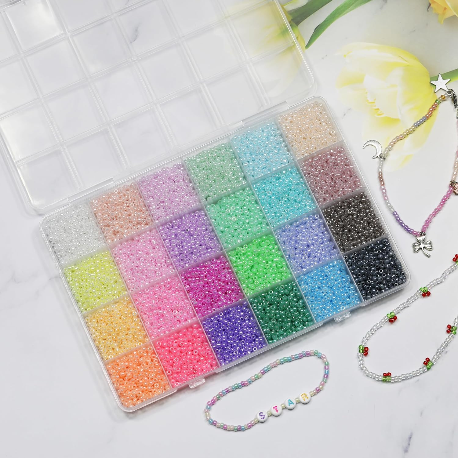 Size 3Mm Ceylon Color Seed Beads about 7200Pcs in Box,24 Multicolor Assortment S