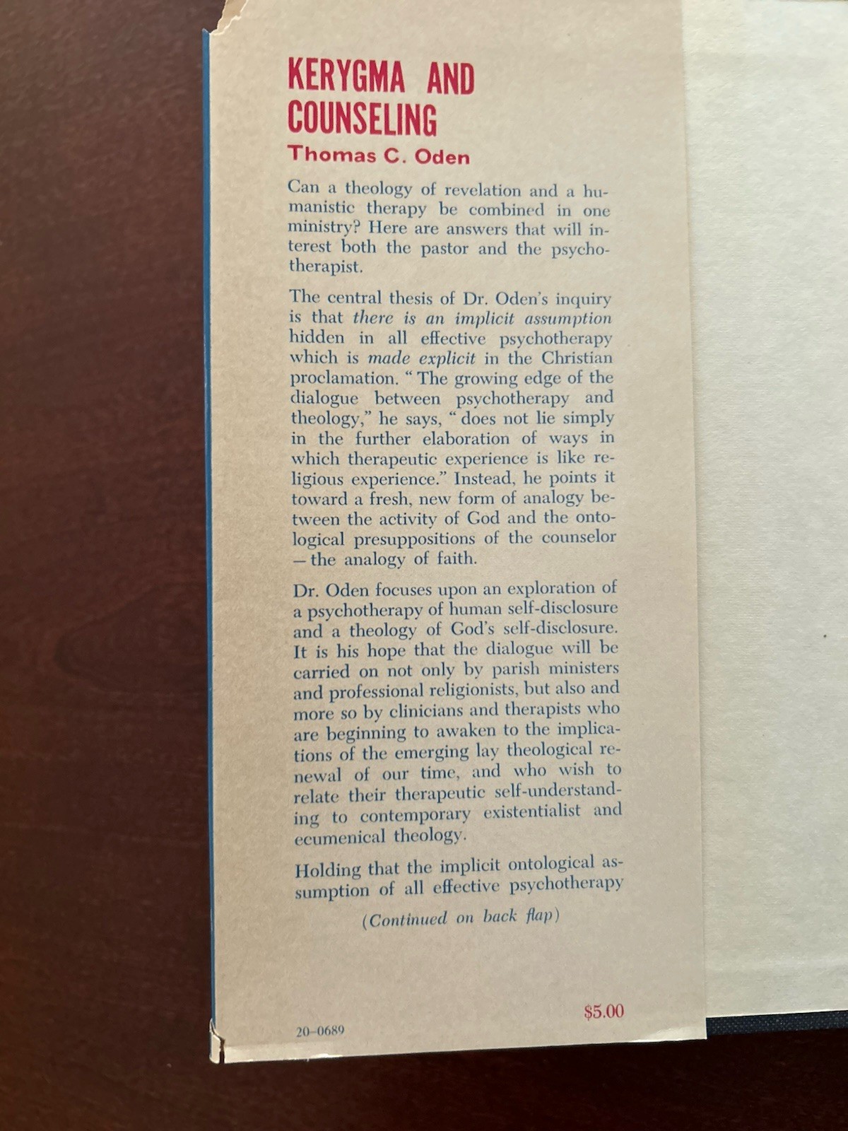 Kerygma And Counseling (1966 Vintage Hardcover) By Thomas C Oden