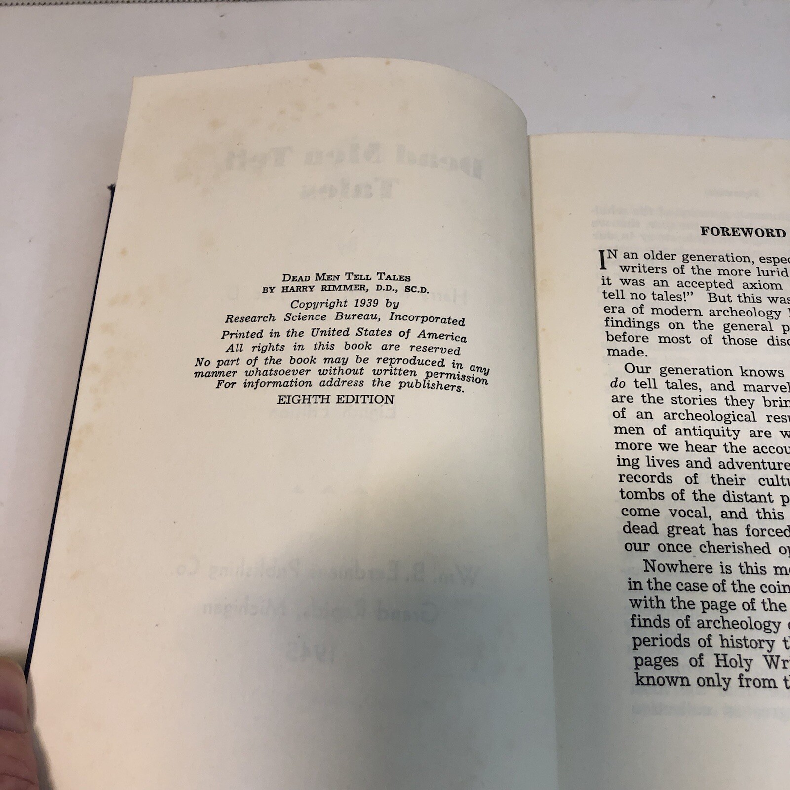 Dead Men Tell Tales by Harry Rimmer 1945 Eighth Edition Forensics