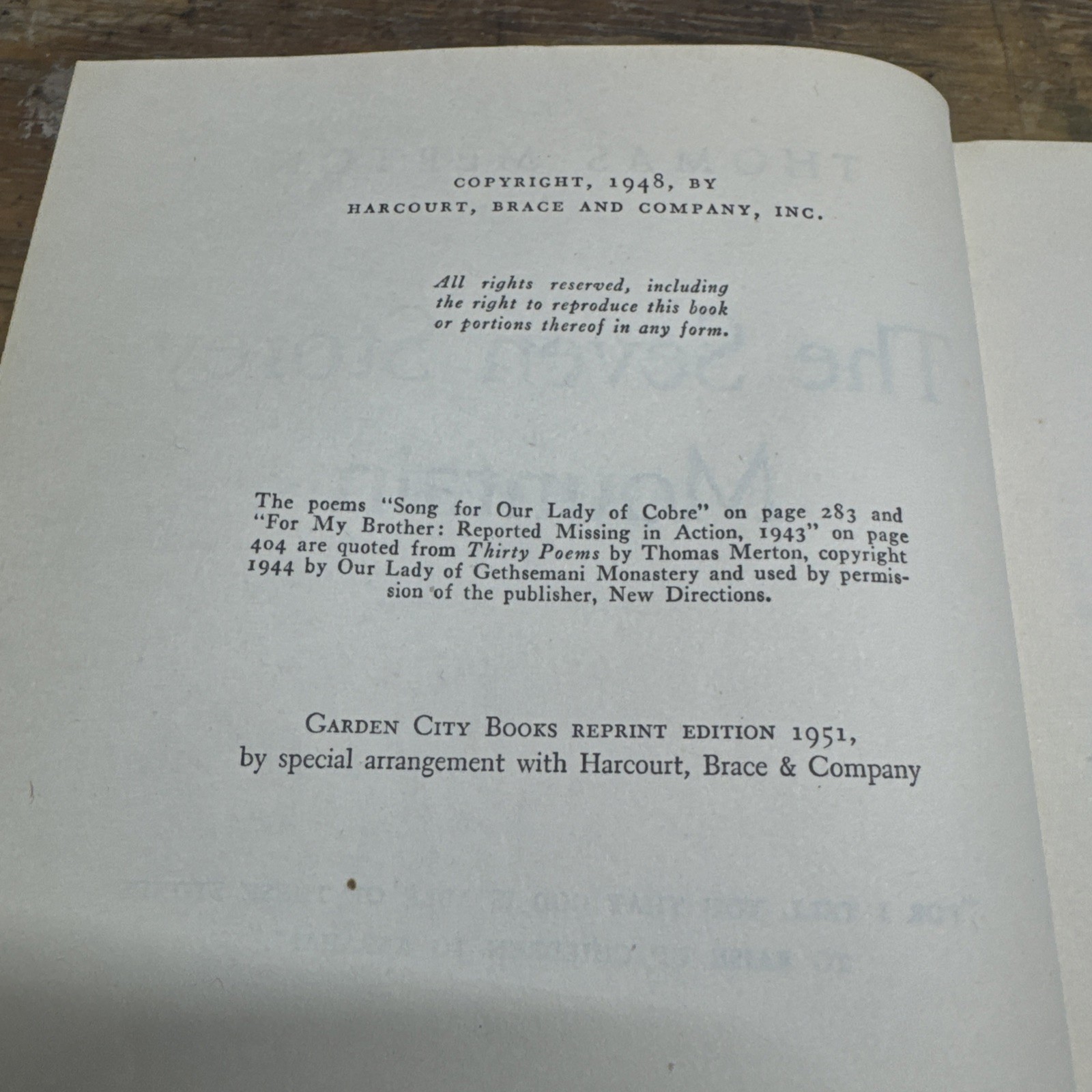 The Seven Storey Mountain by Thomas Merton, ©1948 Hard Cover Book 1st Edition