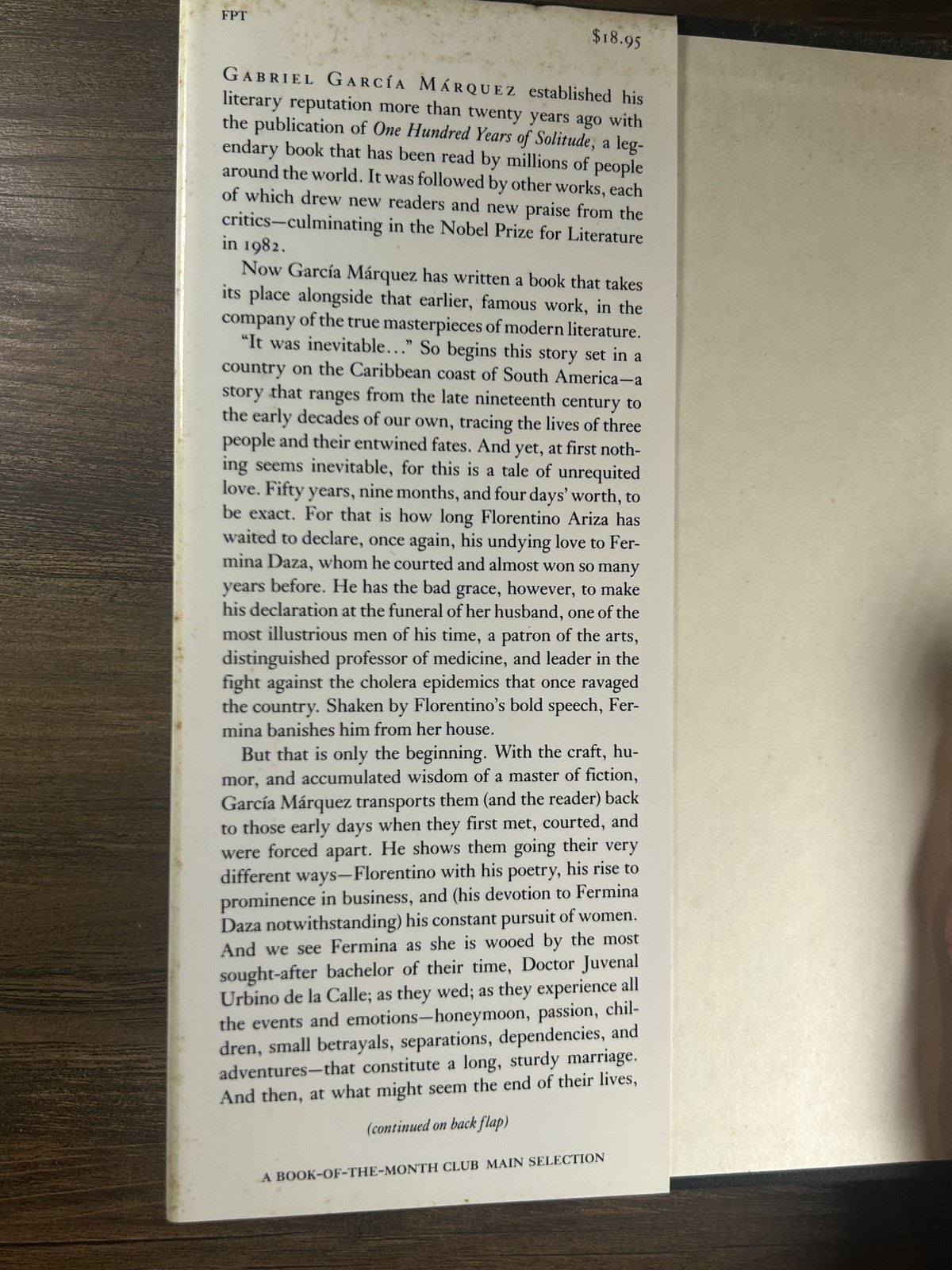 García Márquez LOVE IN THE TIME OF CHOLERA 1st American Ed 1988 Knopf DJ