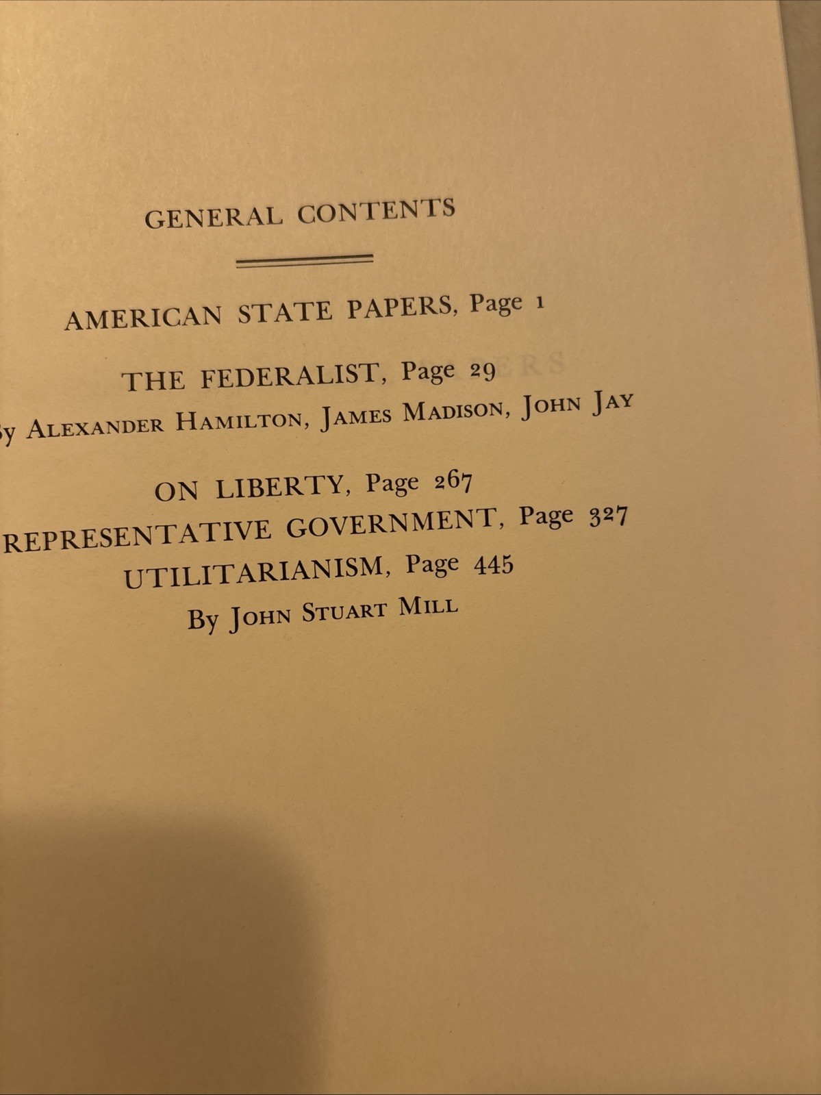 American State Papers: the Federalist Book, by J. S. Mill, 1987 HC EUC