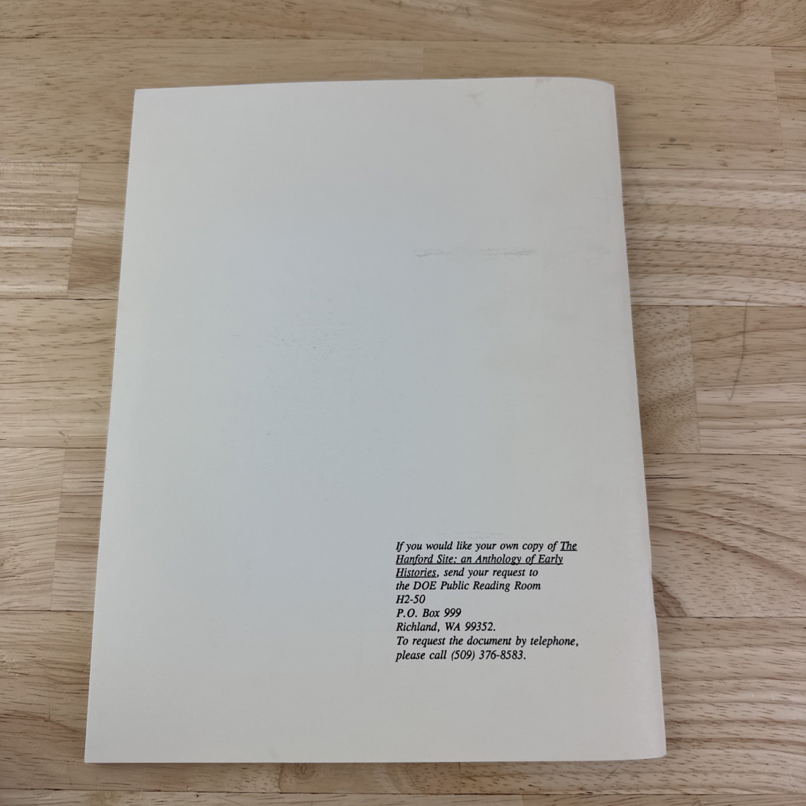 Hanford Site Anthology of Early Histories Dept of Energy Booklet Richland WW2