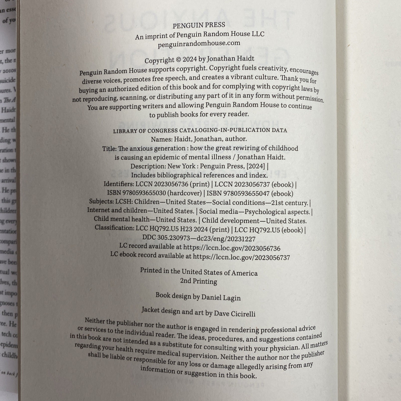 The Anxious Generation How The Great Rewiring Jonathan Haidt Penguin HC DJ 2024