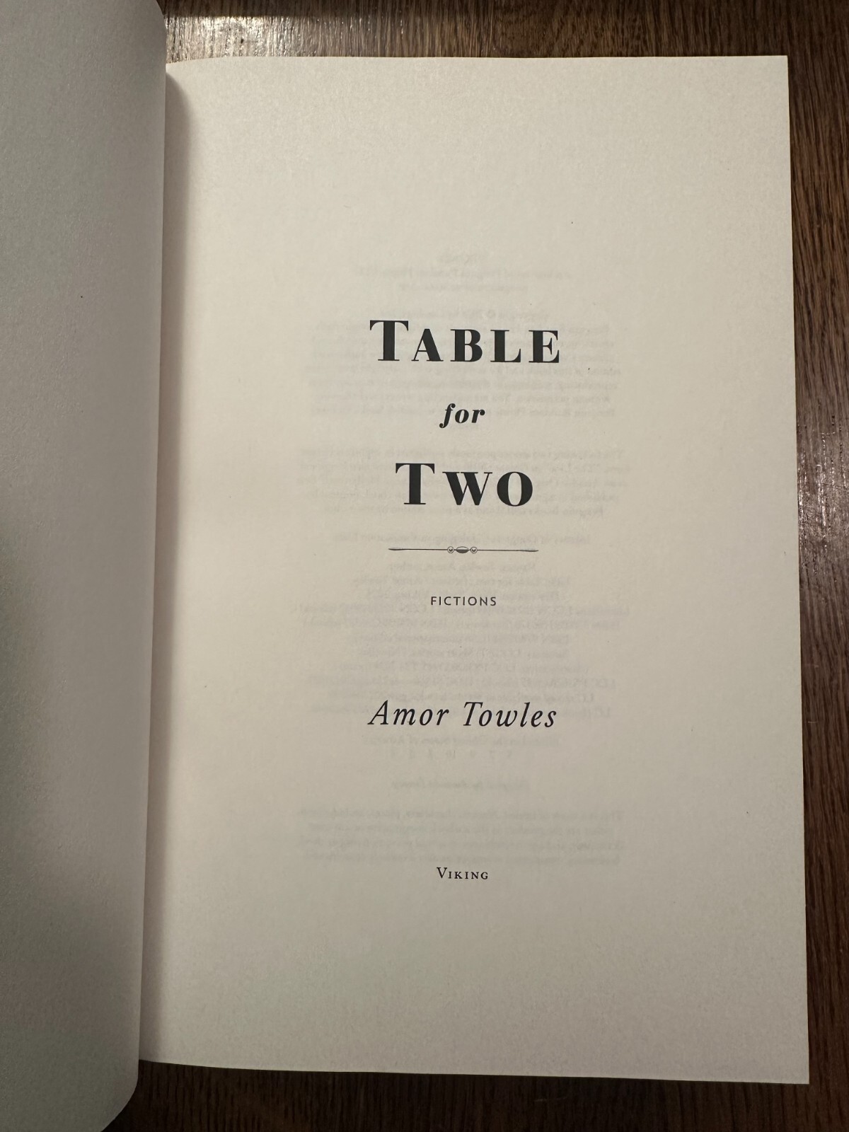 BRAND NEW Table for Two: Fictions by Amor Towles (2024, Hardcover) SHORT STORIES
