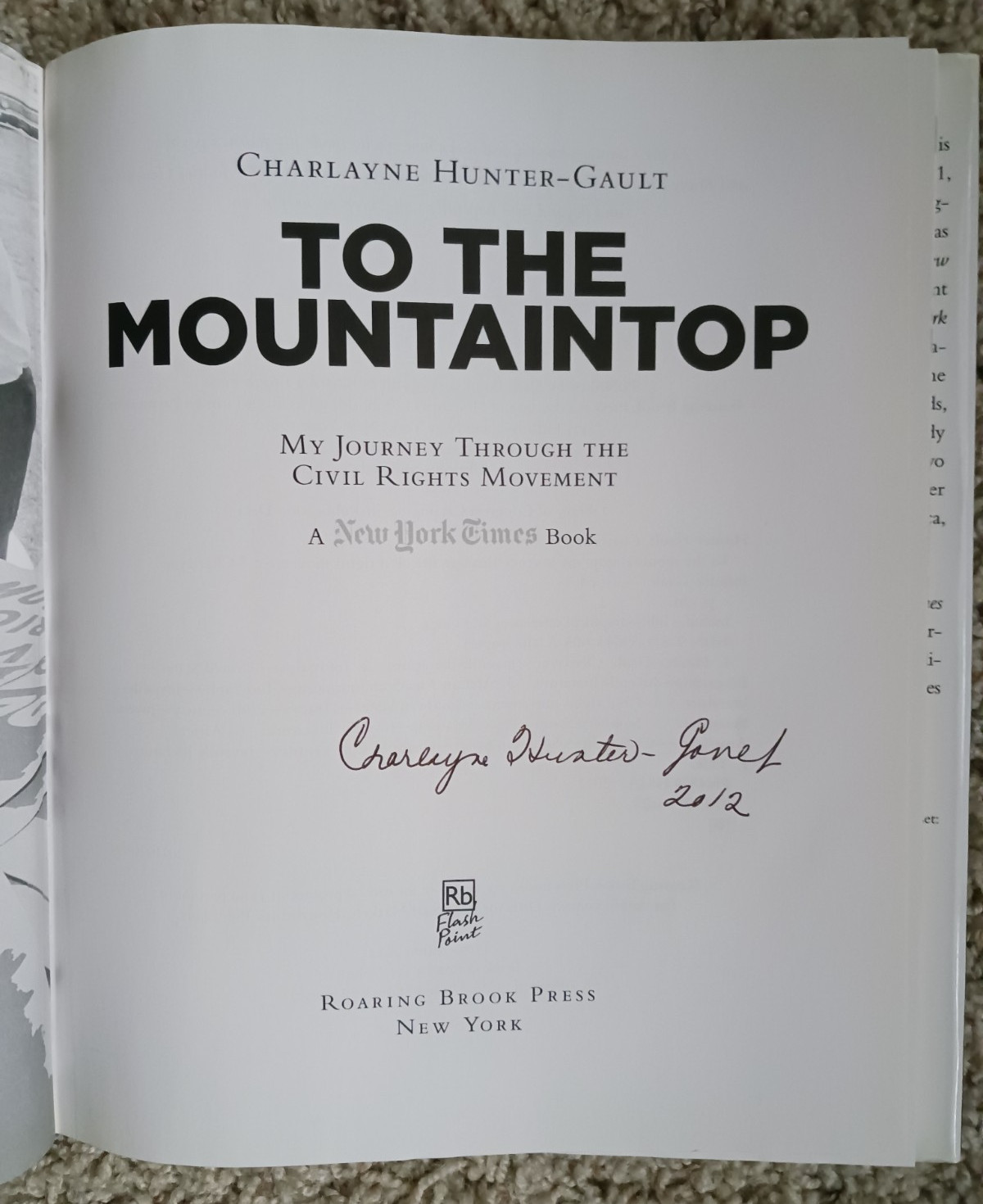 To the Mountaintop by Charlayne Hunter-Gault signed 1st Ed hardback/Civil Rights