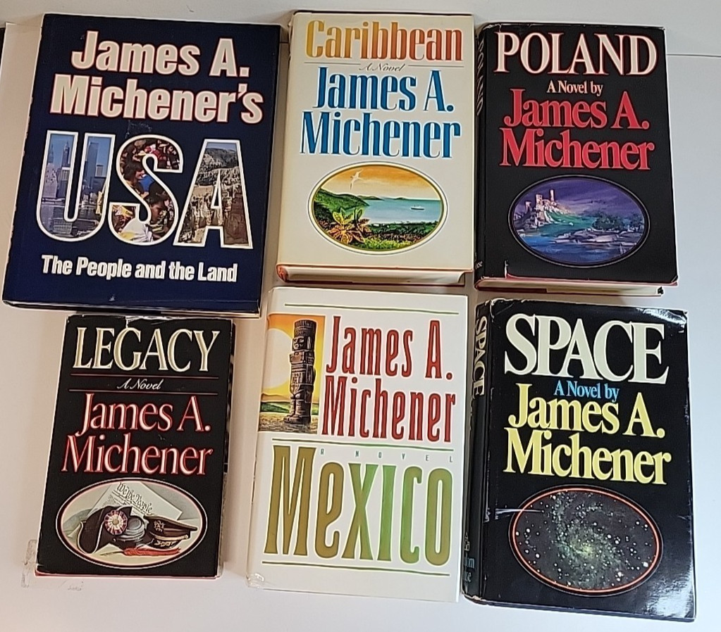 James A. Michener Hardcover Book Lot (6) -Space, Poland, Mexico, Caribbean, more