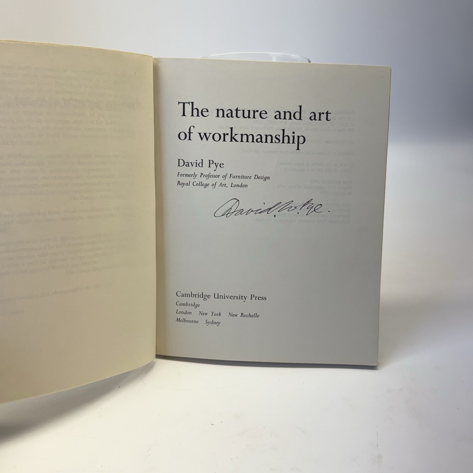 SIGNED David Pye The Nature and Art of Workmanship 1979 Cambridge Paper Autograp