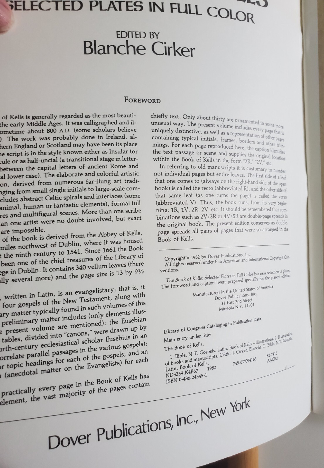 The Book of Kells : Selected Plates in Full Color (1982, Paperback, Reprint)