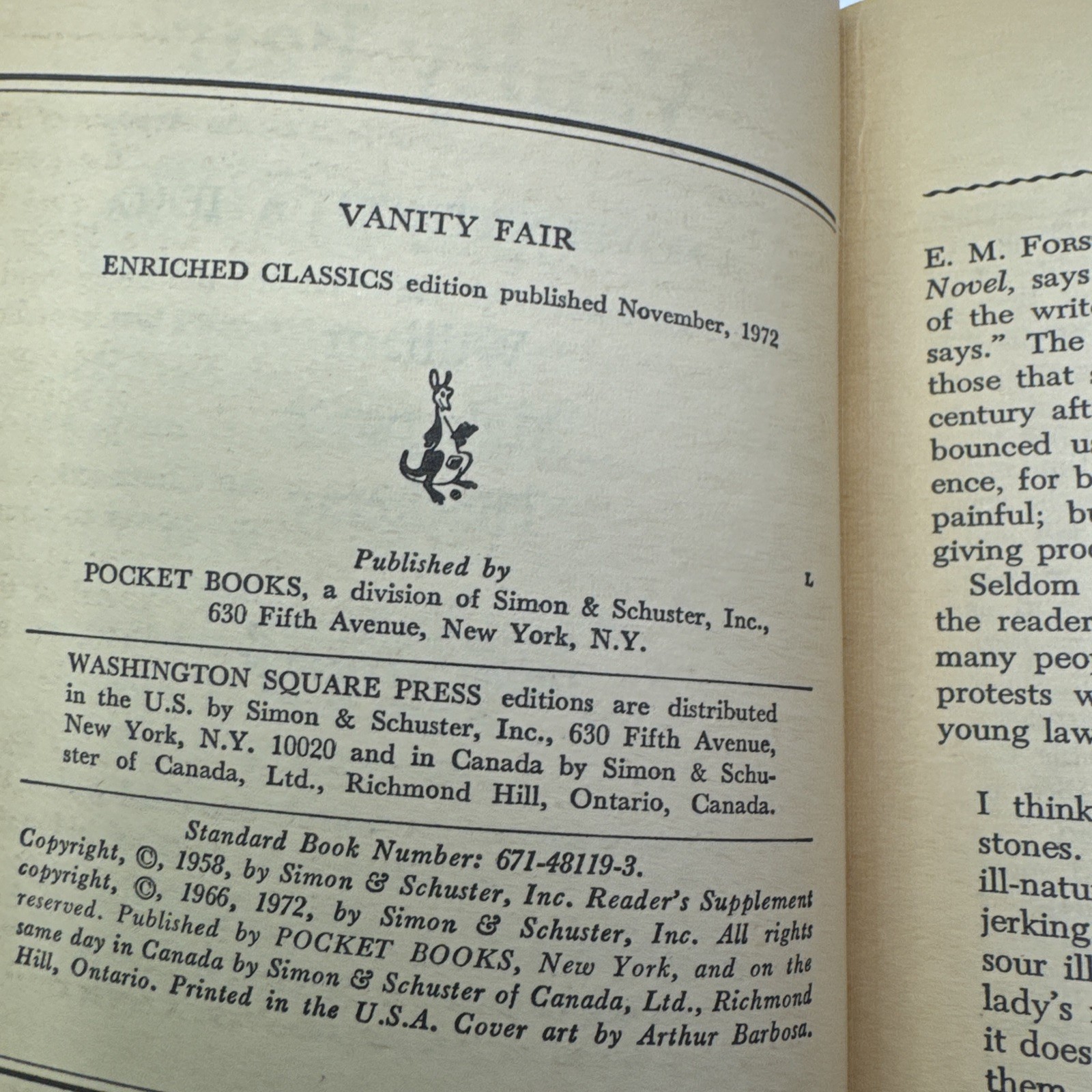 Vanity Fair William Makepeace Thackeray 1972 PB Washington Square Press Enriched