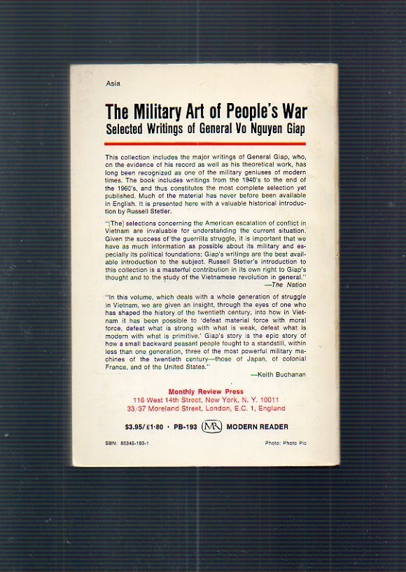 The Military Art Of People’s War General Vo Nguyen Giap Vietnam War Book 1970