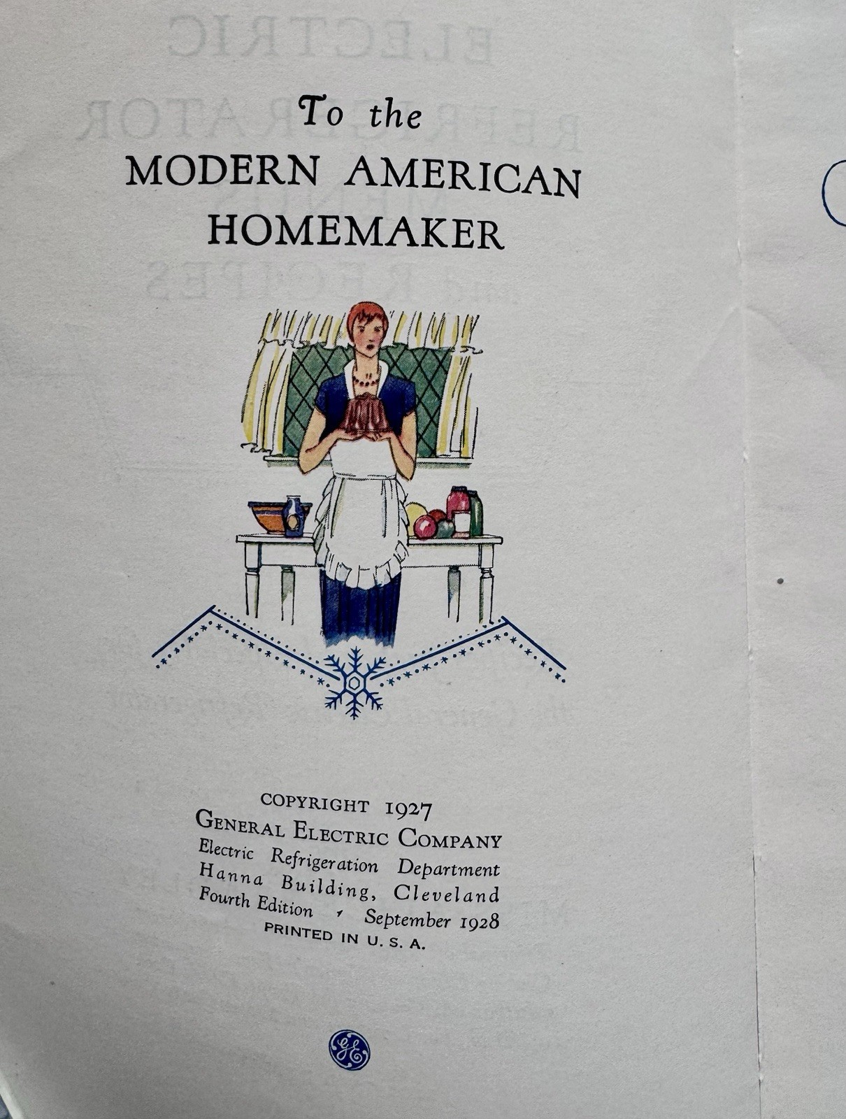 General Electric 1927 ELECTRIC REFRIGERATOR HC Recipes & Menus