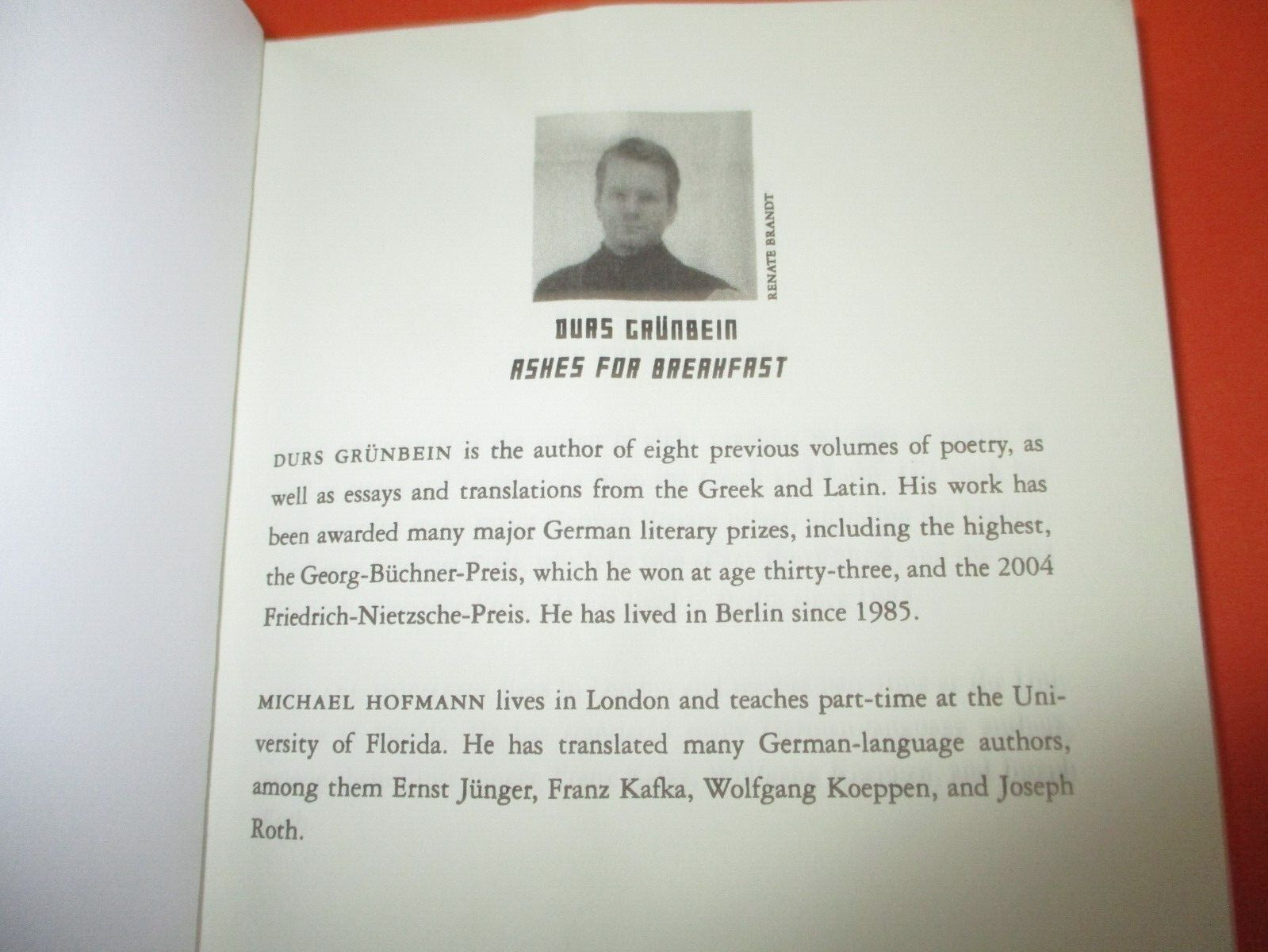 Ashes for Breakfast: Selected Poems by Durs Grunbein, SC in German & English