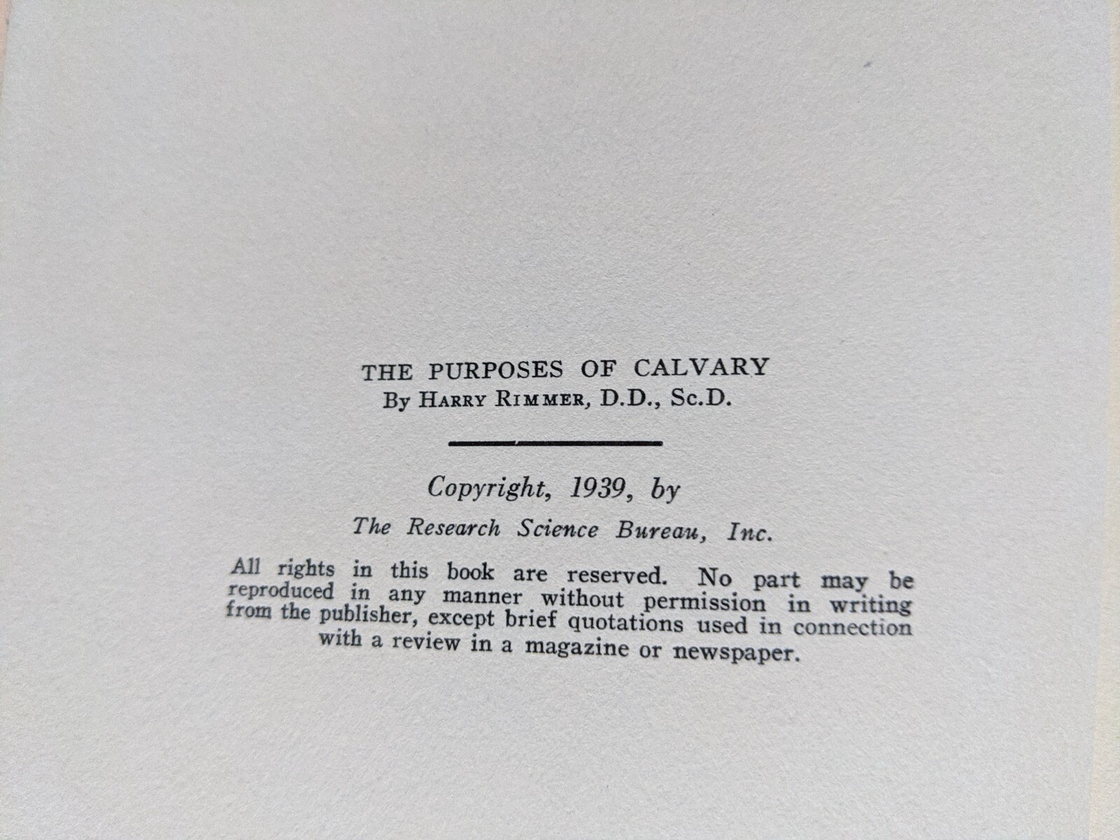 The Purposes Of Calvary Harry Rimmer