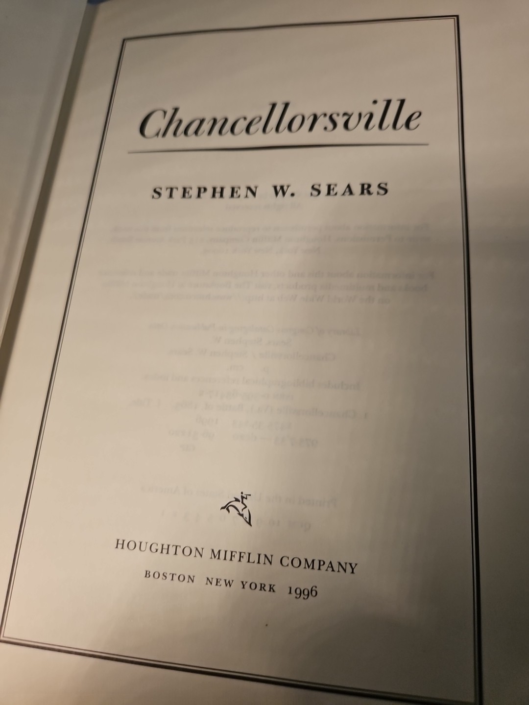 Chancellorsville HC DJ 1st VG Condition Stephen Sears F1