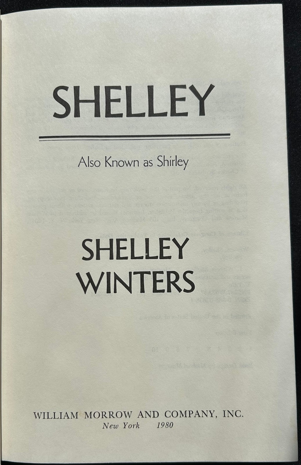 Shelley: Also known as Shirley SIGNED Shelley Winters Hardcover ~ JSA
