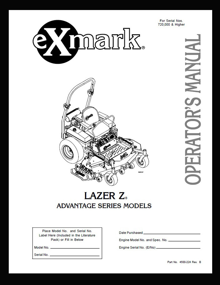 eXmark Lazer Z AS Operators-Part List-Diagrams LAS25KC604 – Serial 720000-789999
