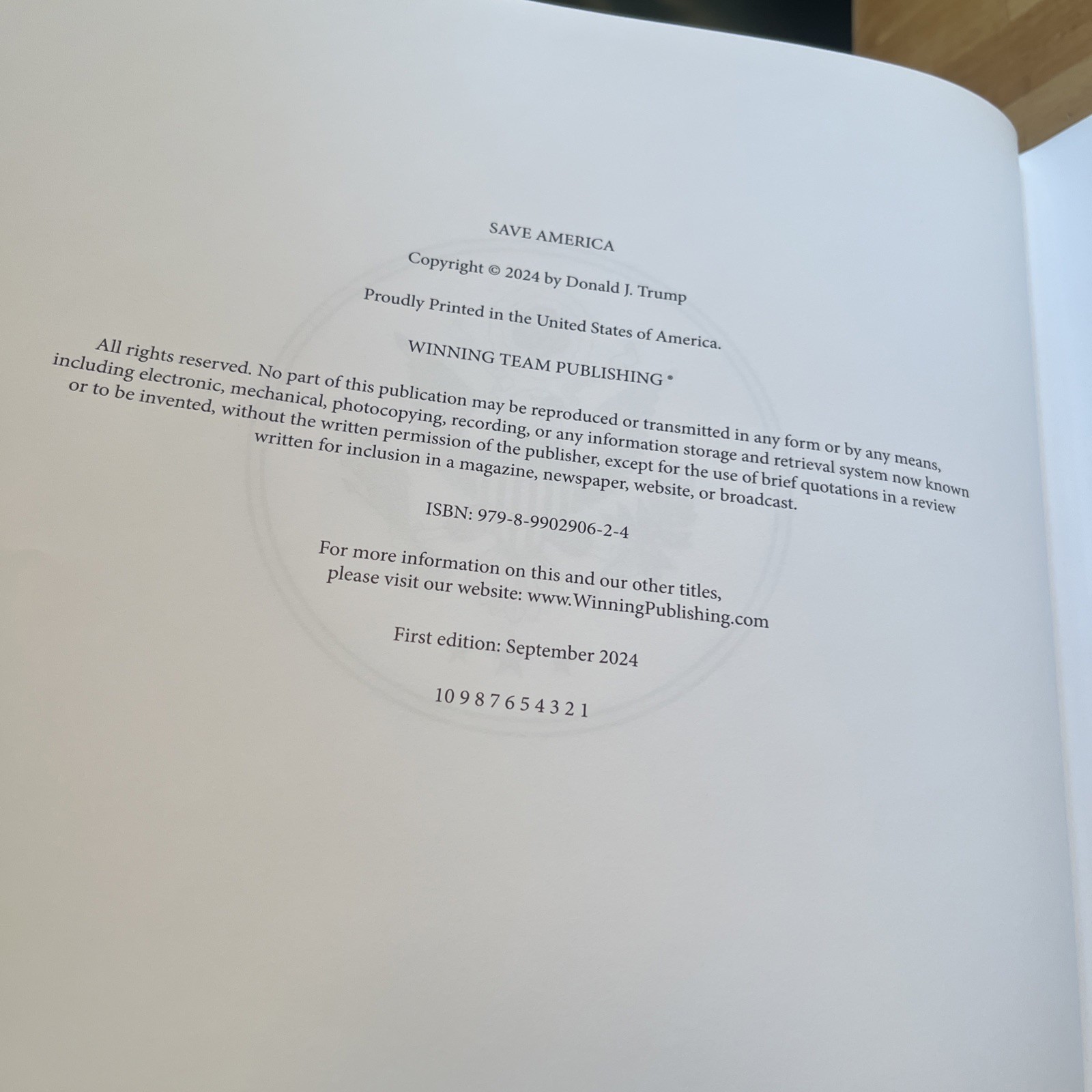 First Printing Donald J. Trump Save America Hardcover Book 2024 MAGA President