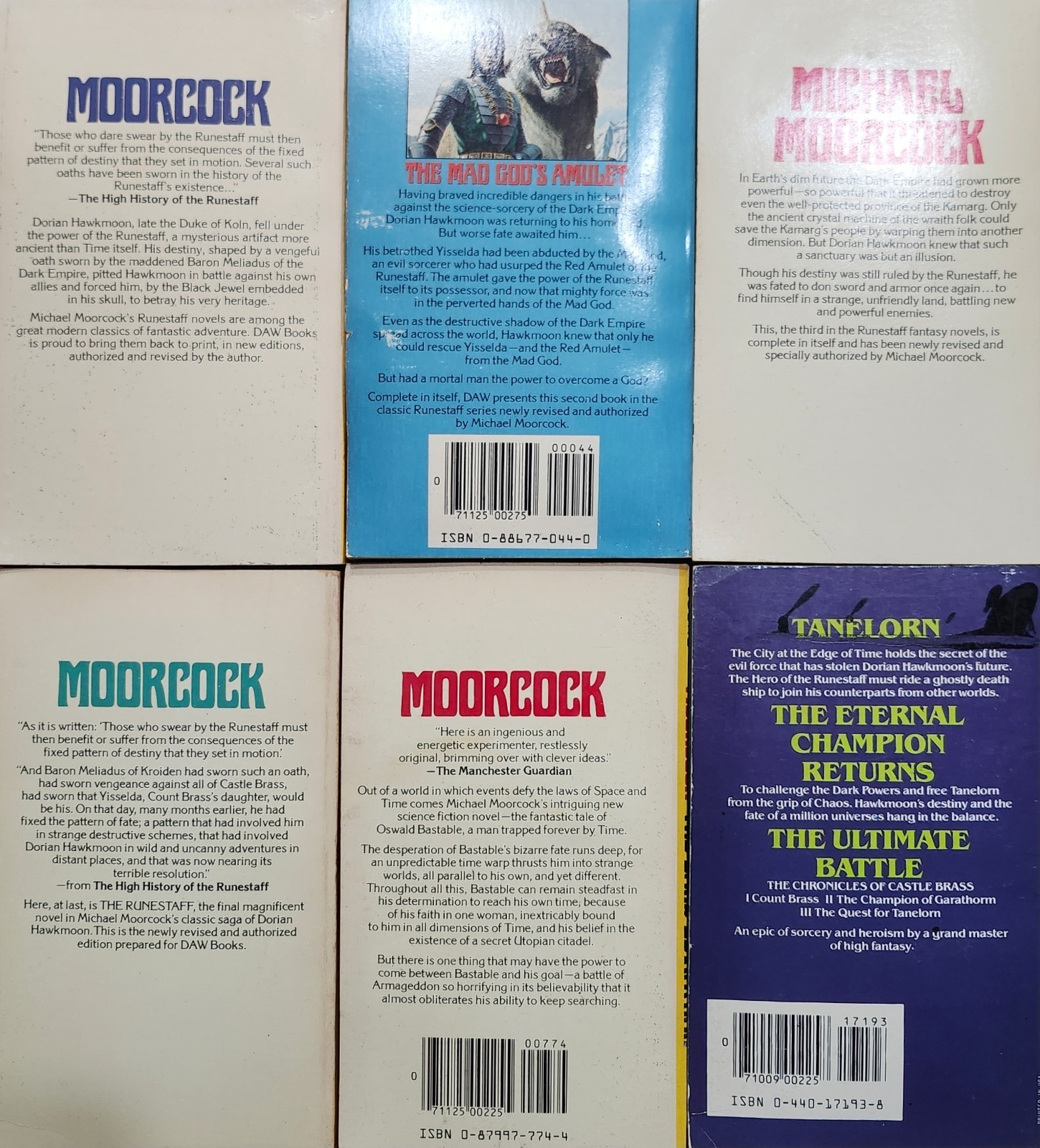 Lot 6 vintage Michael Moorcock DAW PB Books History of the Runestaff 1-4
